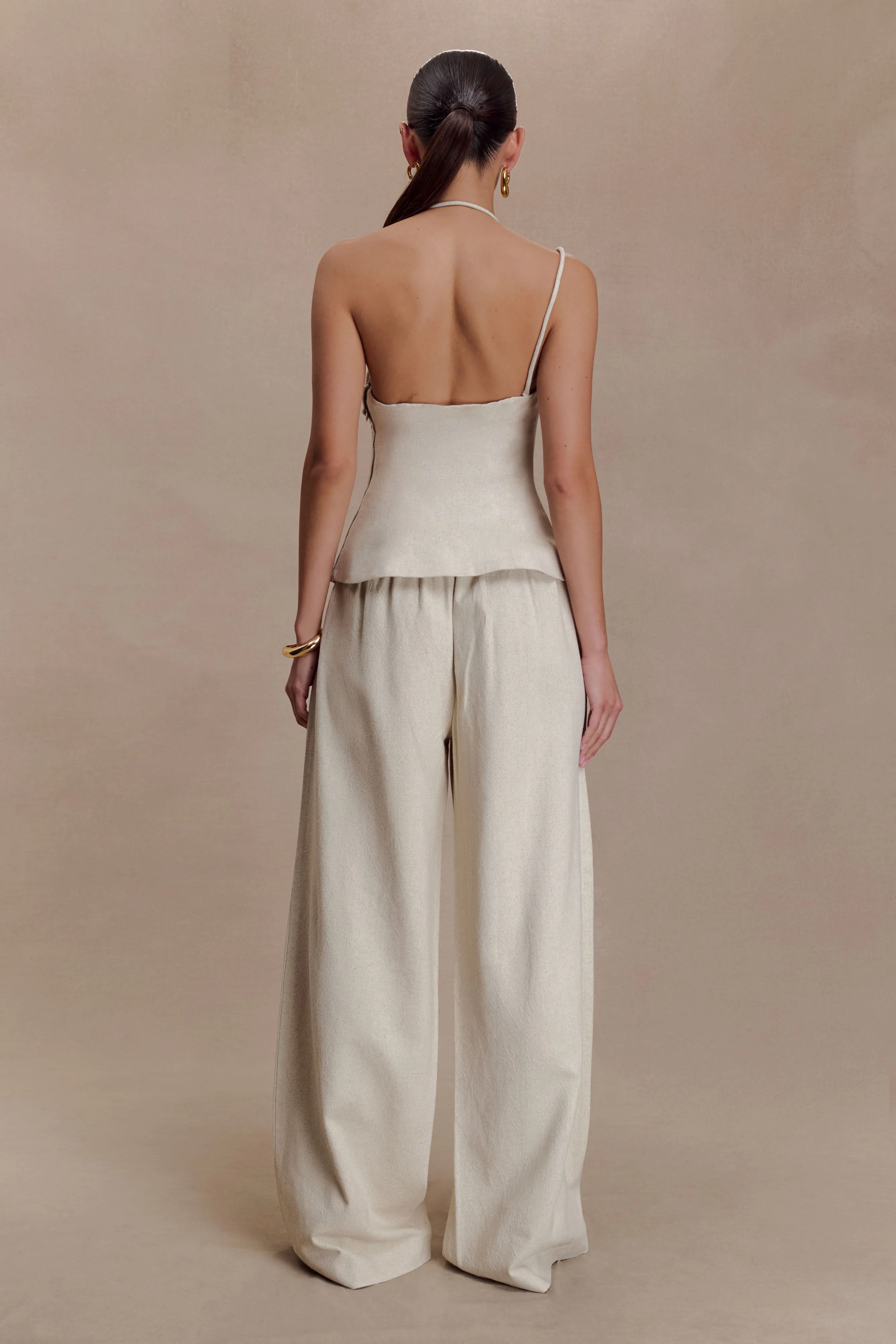 Gabby Asymmetrical Neckline Linen Beaded Top - Natural sold by Meshki product image thumbnail 5