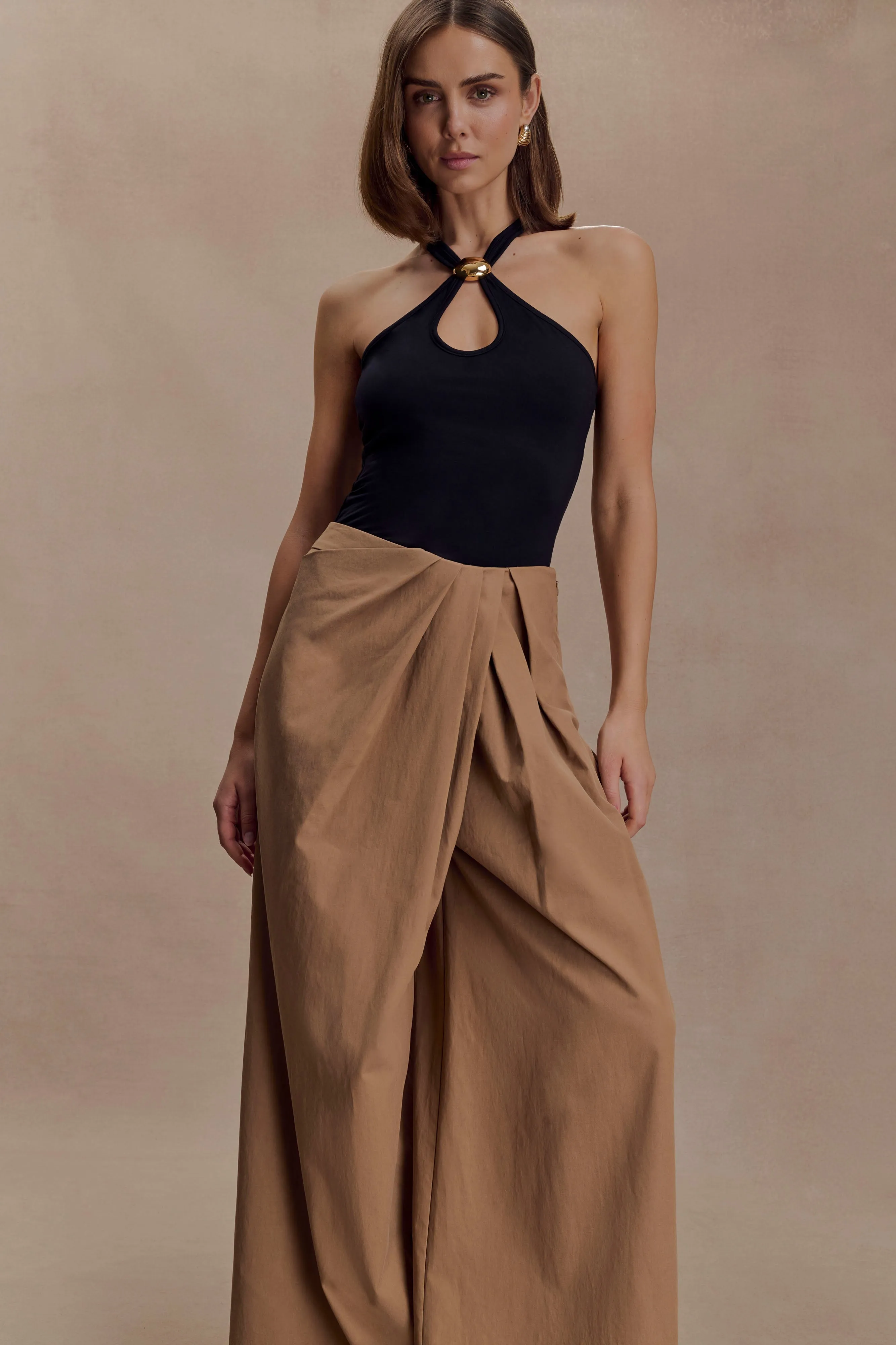 Owen Draped Wide Leg Pants - Mocha sold by Meshki product image thumbnail 3
