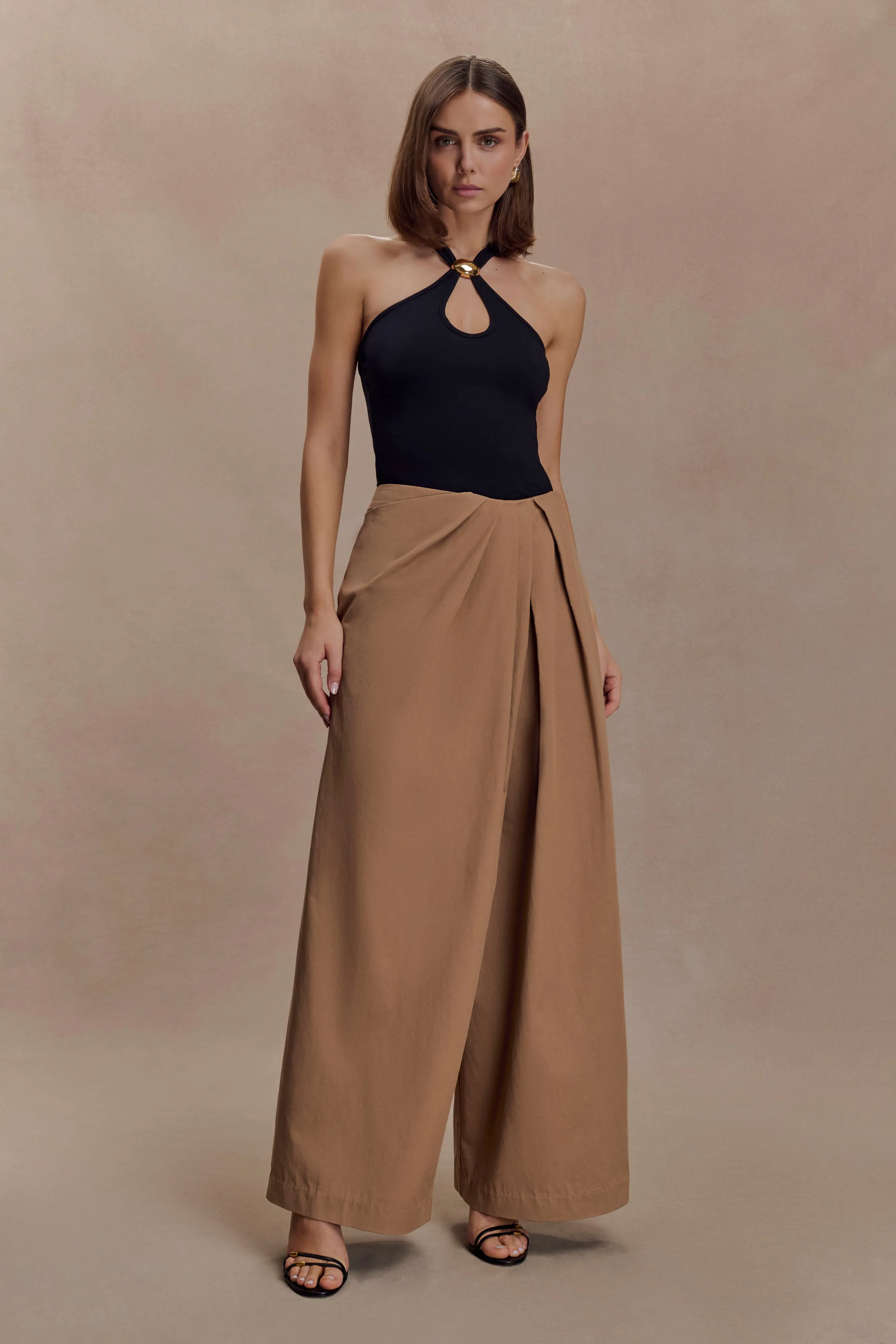 Owen Draped Wide Leg Pants - Mocha sold by Meshki