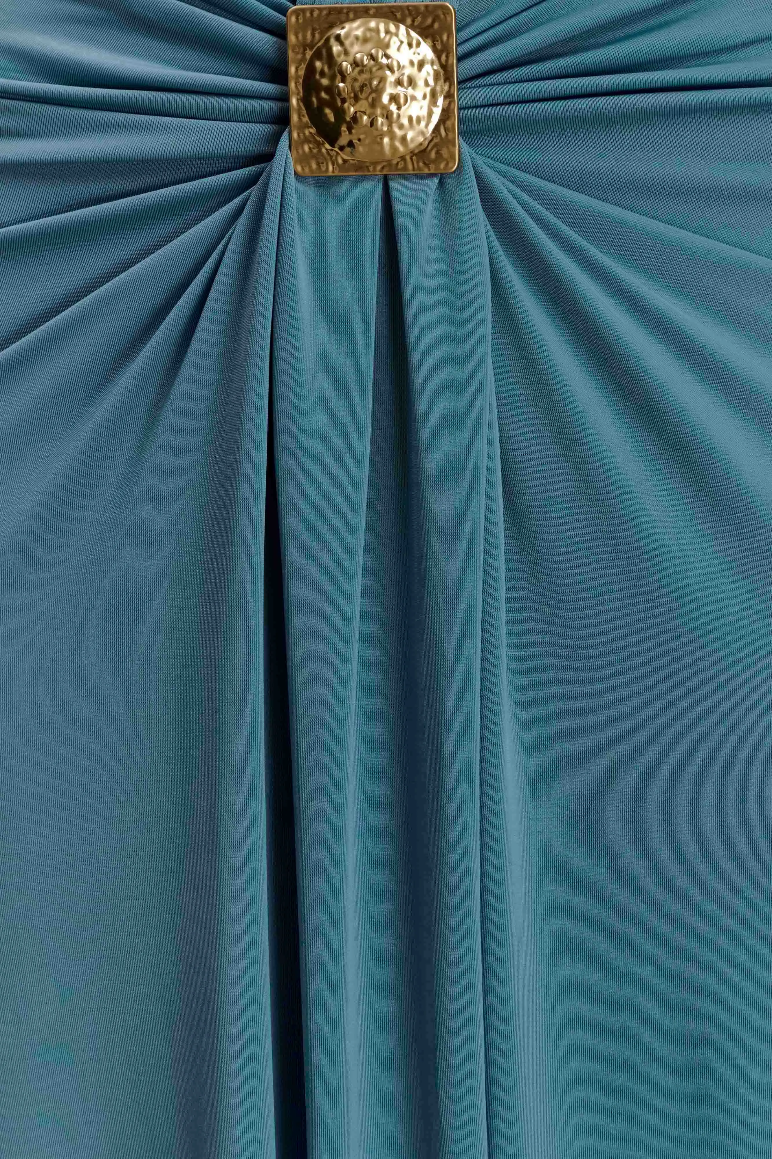 Erina Slinky Ruched Maxi Skirt With Hardware - Teal sold by Meshki product image thumbnail 4