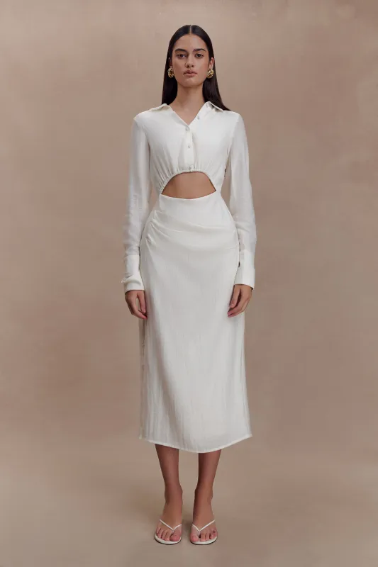 Cecilie Cut Out Shirt Midi Dress - White sold by Meshki