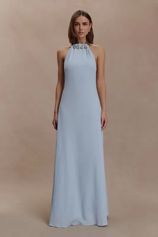 Abeda Cotton Maxi Dress With Hardware - Pale Blue sold by Meshki