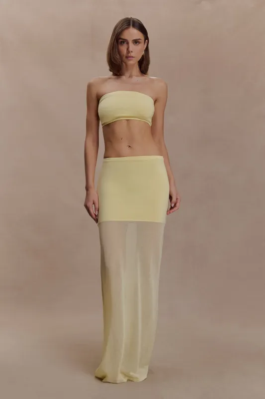 Tanyel Sheer And Bandage Knit Maxi Skirt - Lemon sold by Meshki