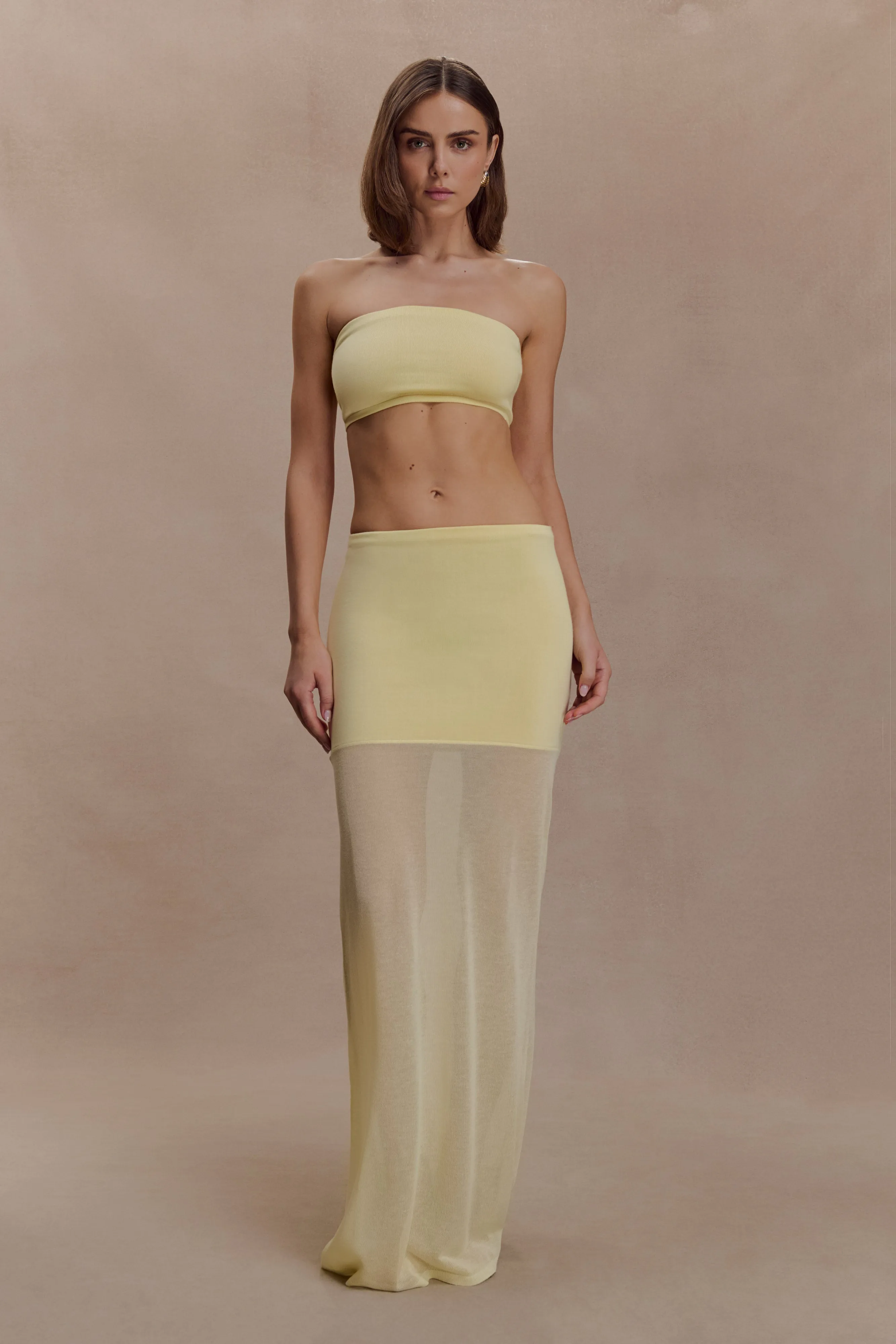 Tanyel Sheer And Bandage Knit Maxi Skirt - Lemon sold by Meshki