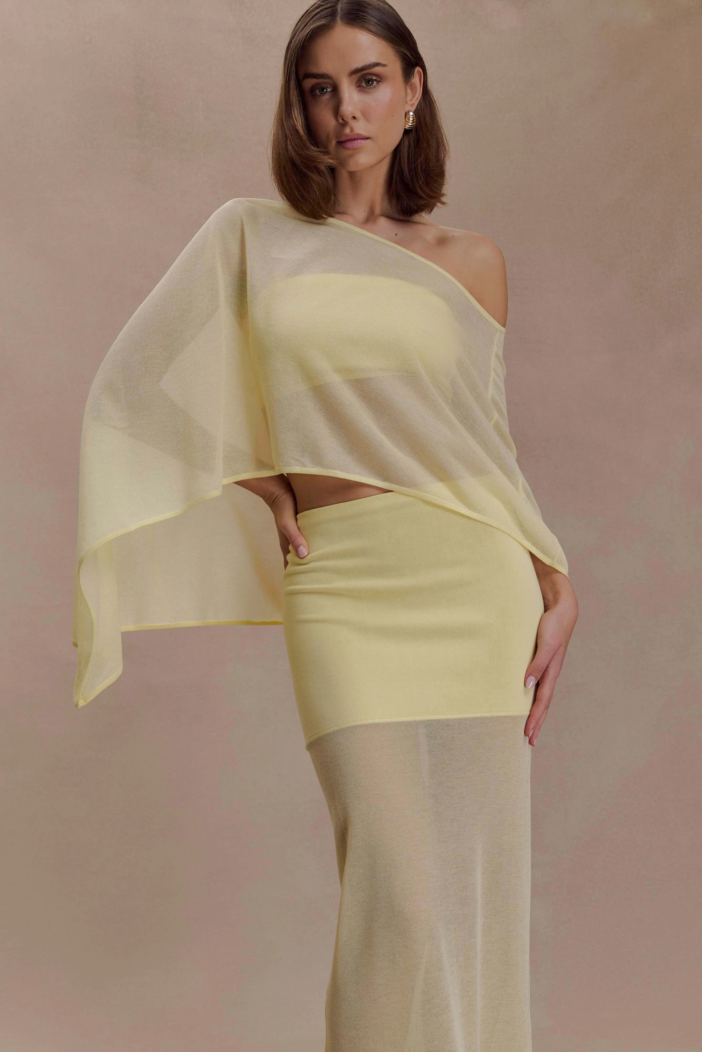 Lyra Sheer Knit Cape - Lemon sold by Meshki product image thumbnail 2