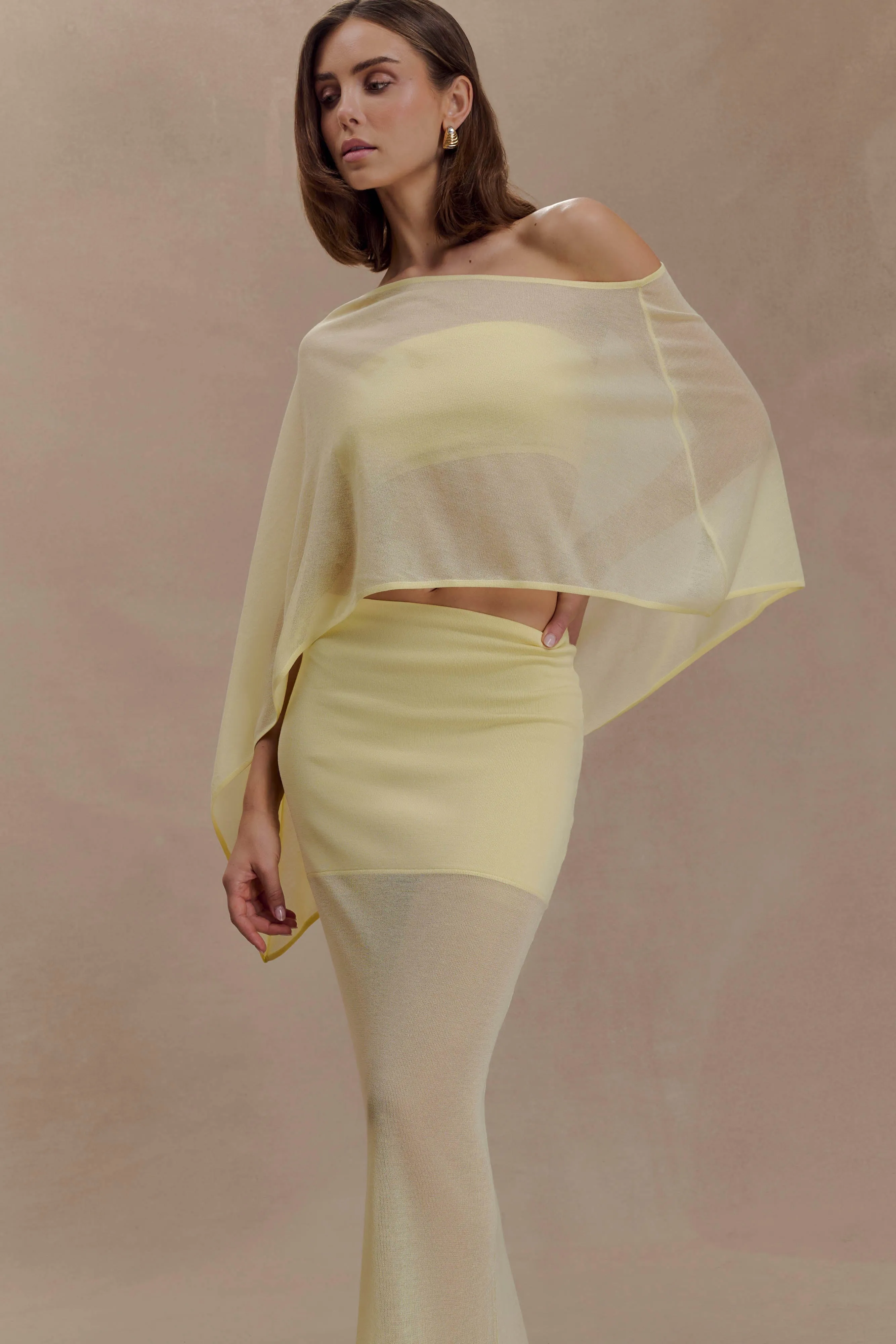 Lyra Sheer Knit Cape - Lemon sold by Meshki product image thumbnail 3