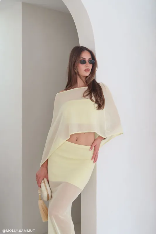 Lyra Sheer Knit Cape - Lemon sold by Meshki