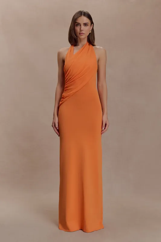 Elma Halter Knit Maxi Dress - Orange sold by Meshki