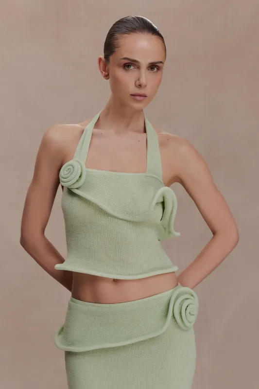 Samira Halter Knit Twist Top - Pastel Green sold by Meshki