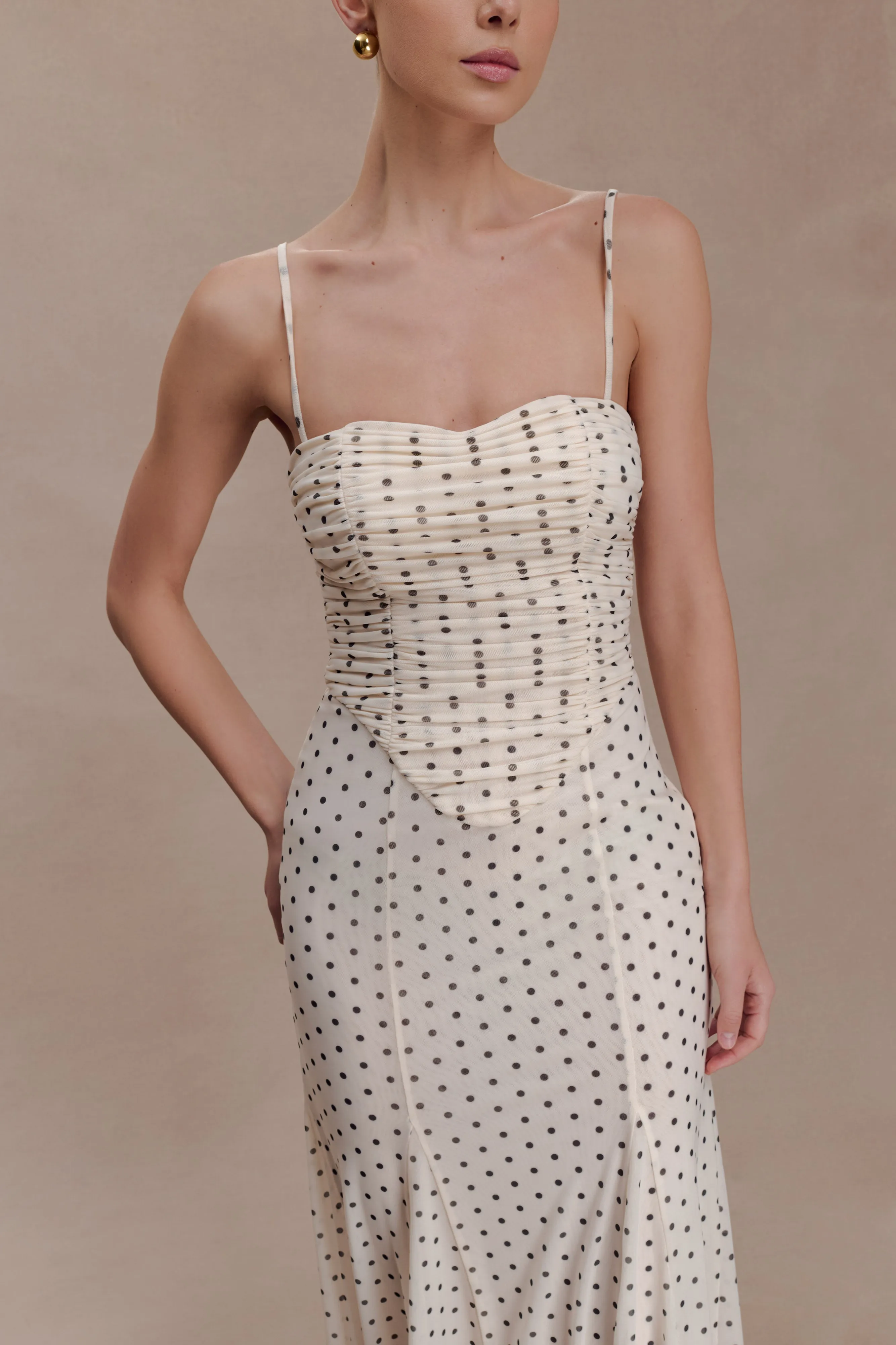 Willa Gathered Mesh Midi Dress - Polka Dot sold by Meshki product image thumbnail 3