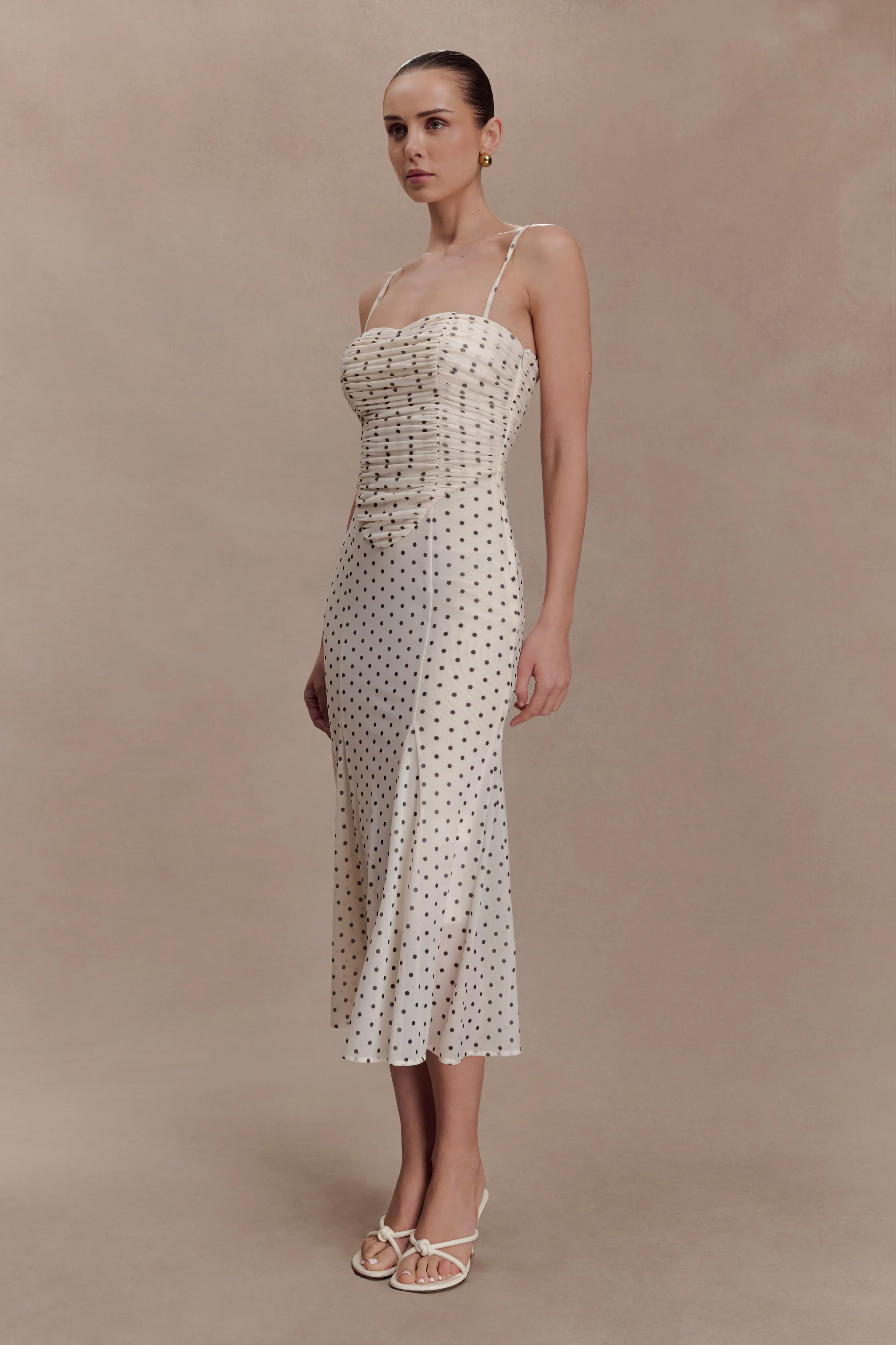 Willa Gathered Mesh Midi Dress - Polka Dot sold by Meshki product image thumbnail 4