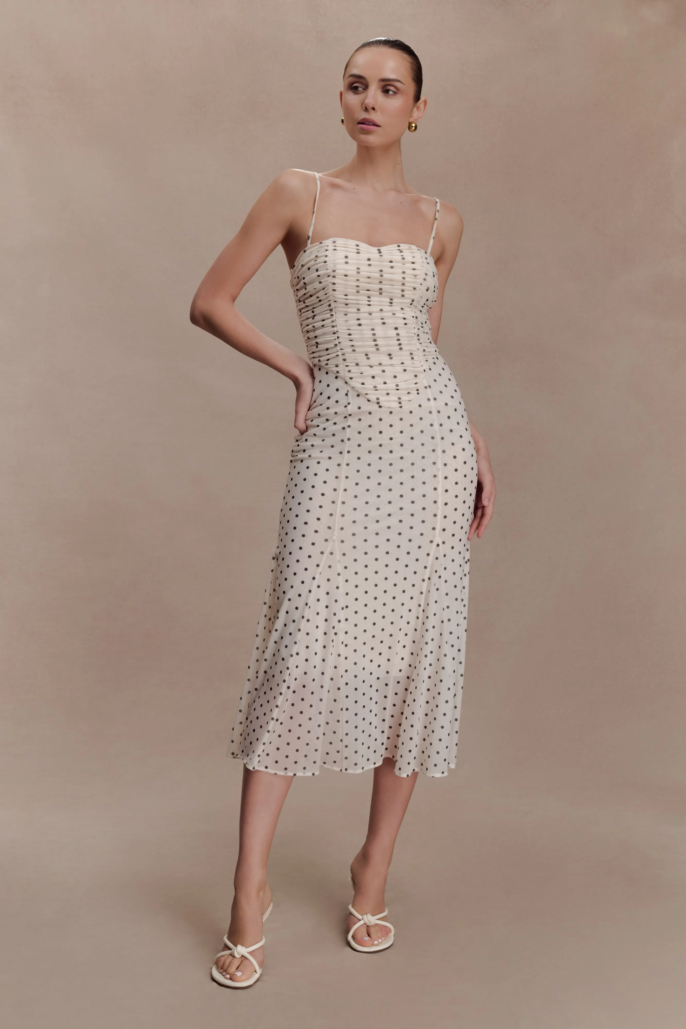 Willa Gathered Mesh Midi Dress - Polka Dot sold by Meshki product image thumbnail 5