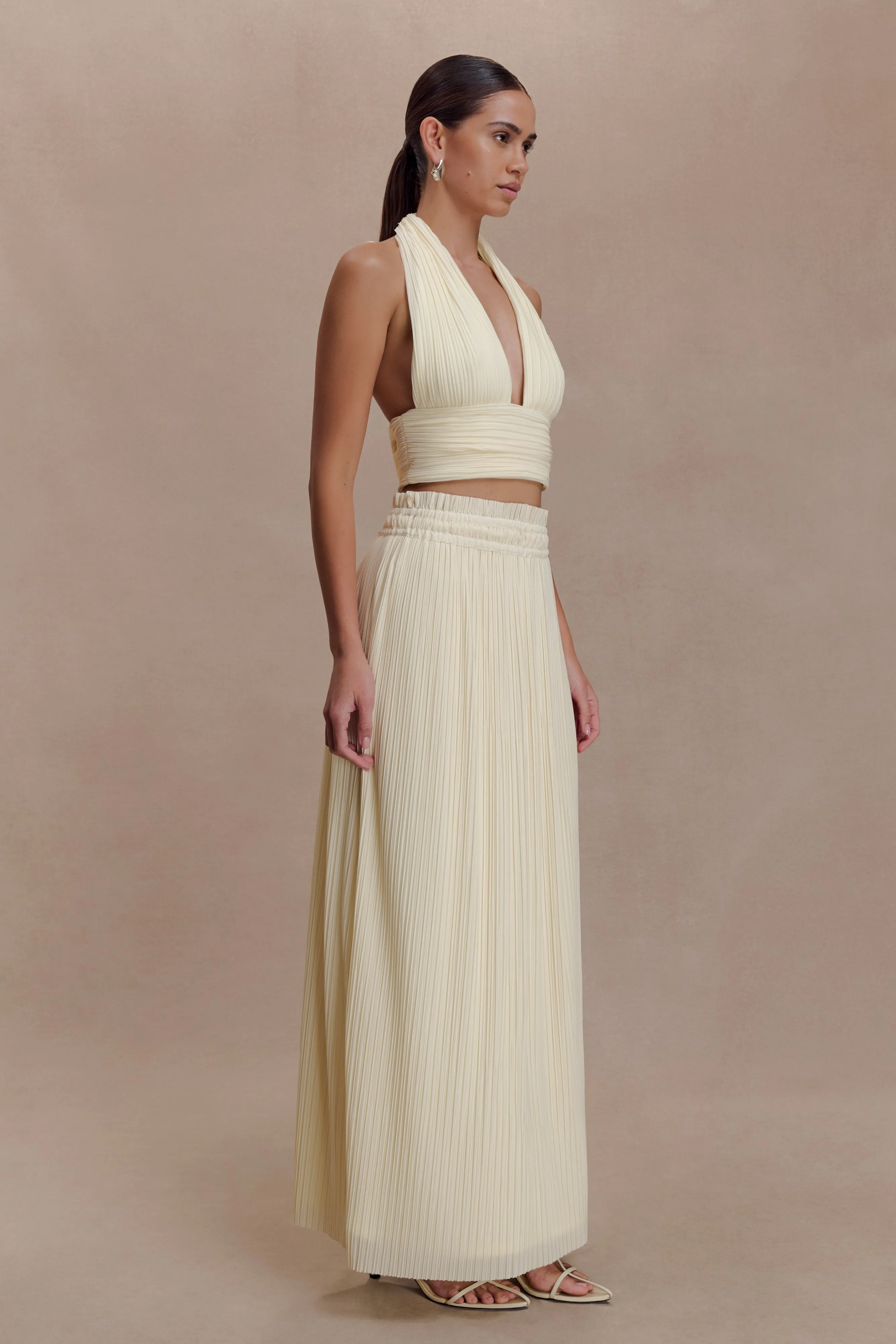 Amaris Gathered Plisse Maxi Skirt - Lemon sold by Meshki product image thumbnail 3