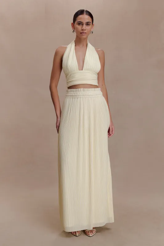 Amaris Gathered Plisse Maxi Skirt - Lemon sold by Meshki