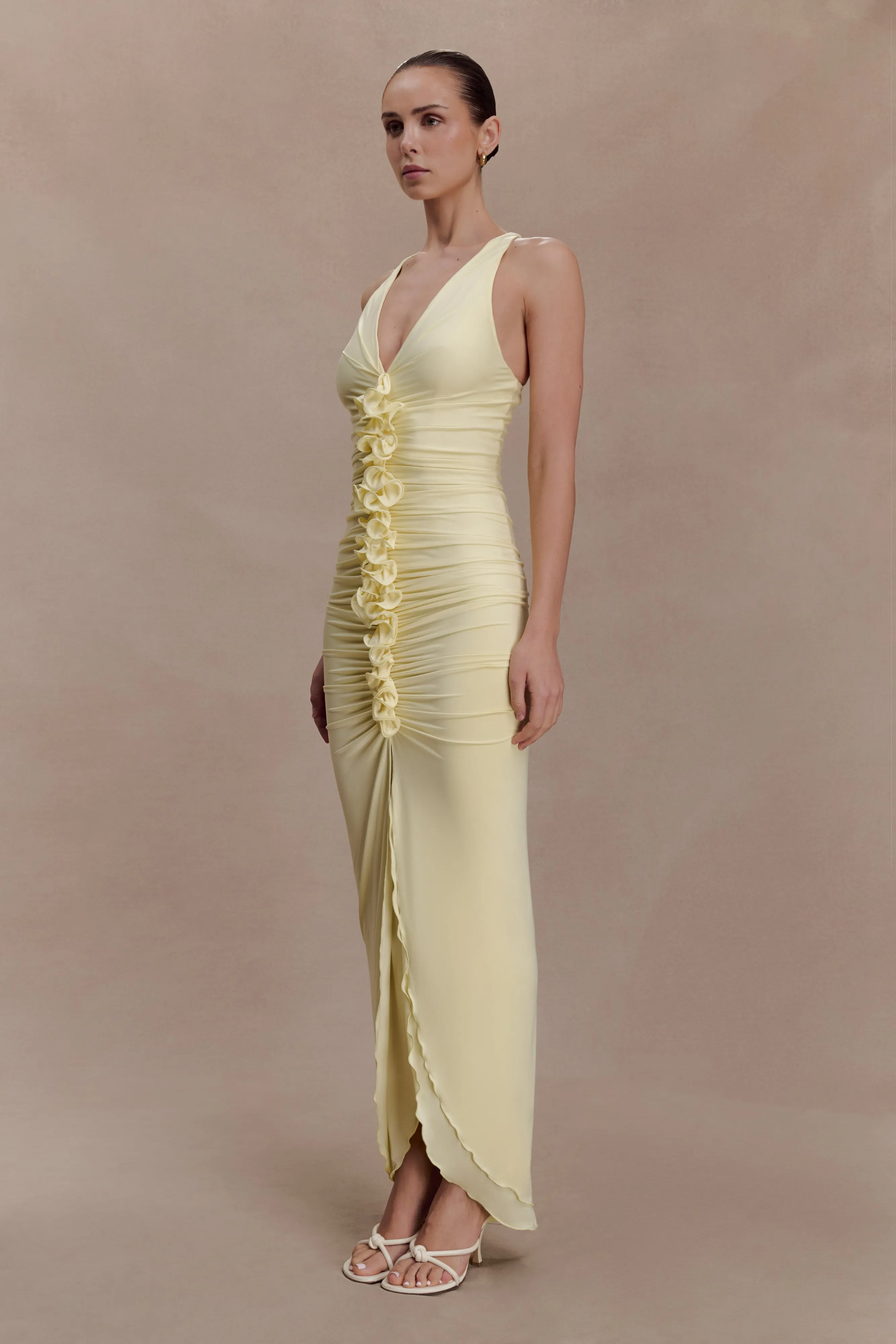 Alessandra Slinky Ruffle Maxi Dress - Lemon sold by Meshki product image thumbnail 4