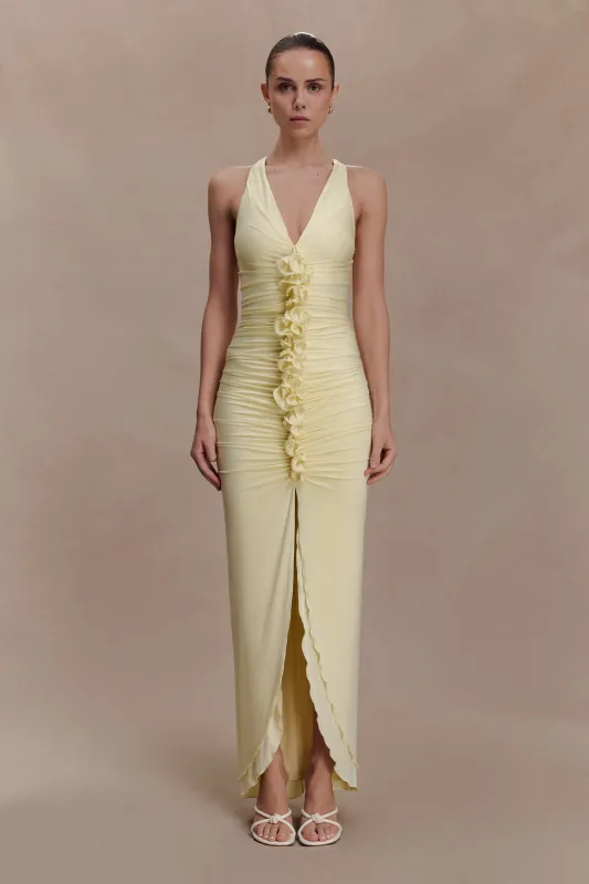 Alessandra Slinky Ruffle Maxi Dress - Lemon sold by Meshki