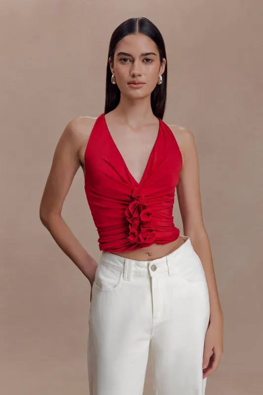 Alessandra Slinky Ruffle Top - Ruby sold by Meshki