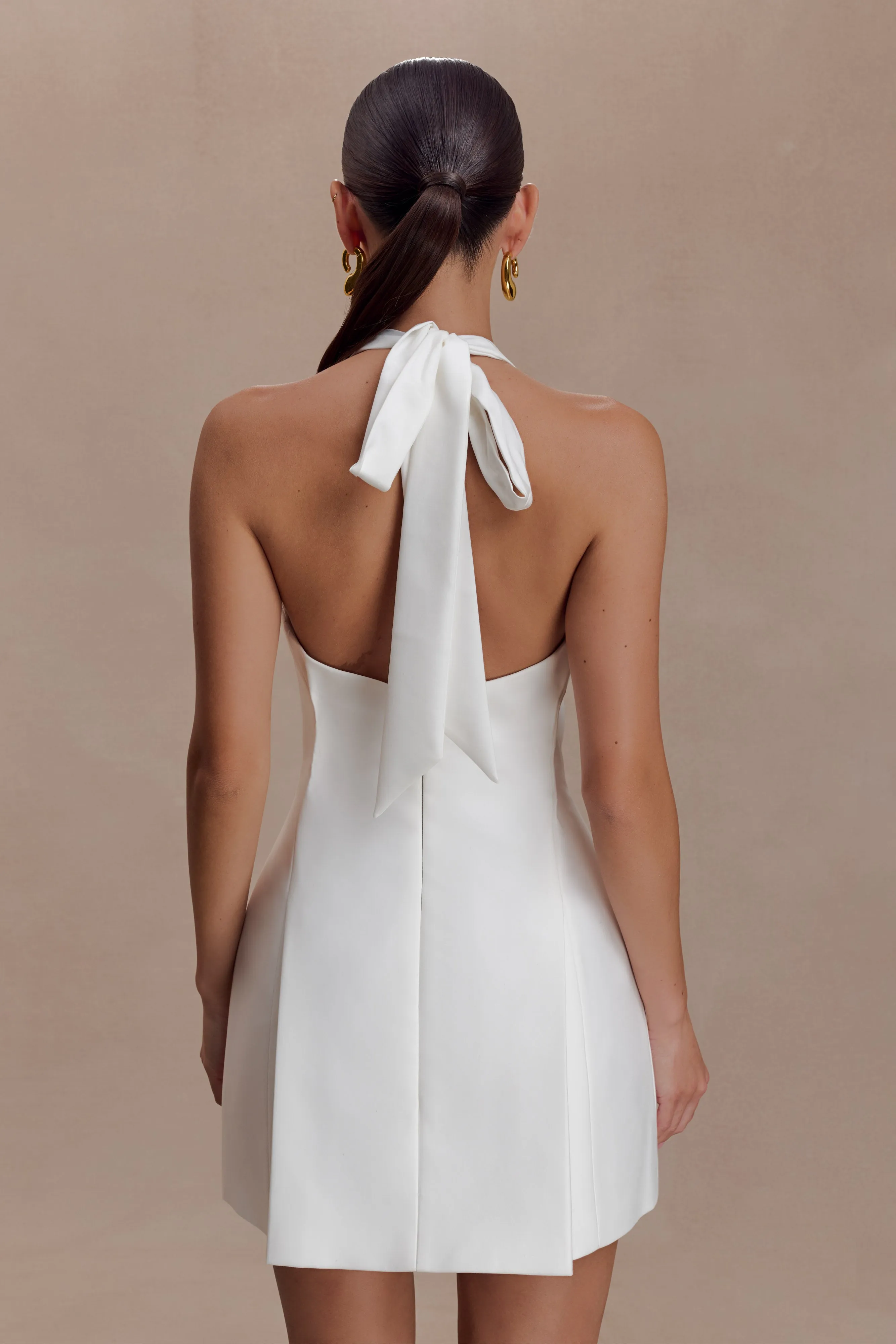 Nelly Halter Neck Cotton Mini Dress - White sold by Meshki product image thumbnail 2