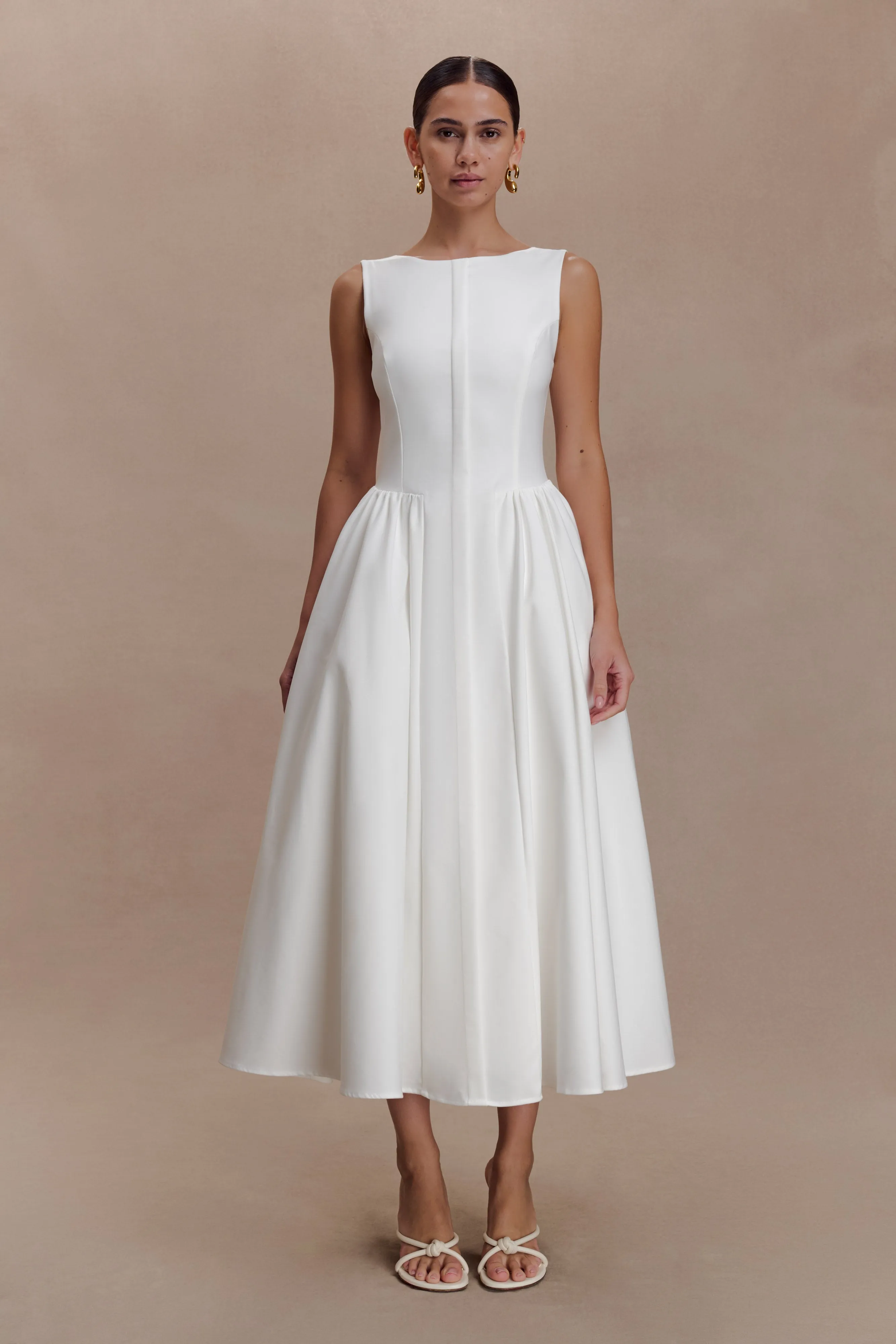 Monika Gathered Waist Cotton Midi Dress - White sold by Meshki product image thumbnail 4