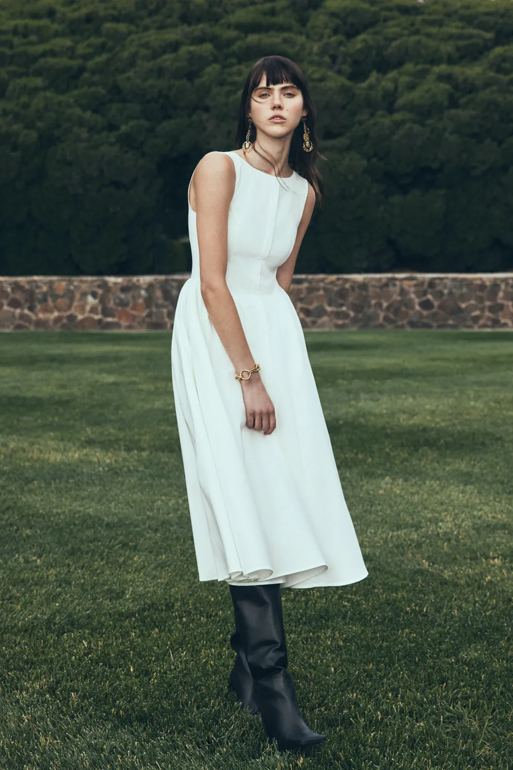 Monika Gathered Waist Cotton Midi Dress - White sold by Meshki product image thumbnail 2