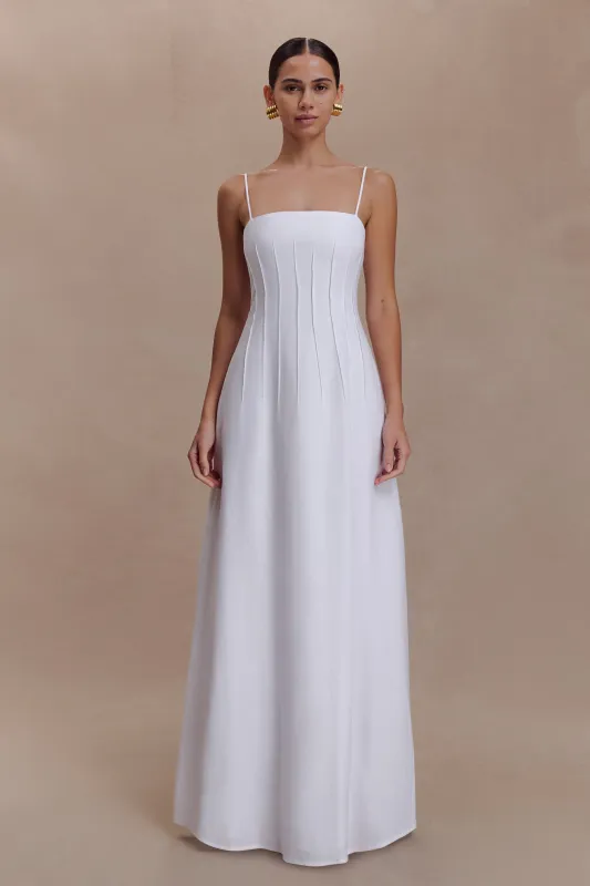 Sofie Pintuck Linen Maxi Dress - White made by Meshki