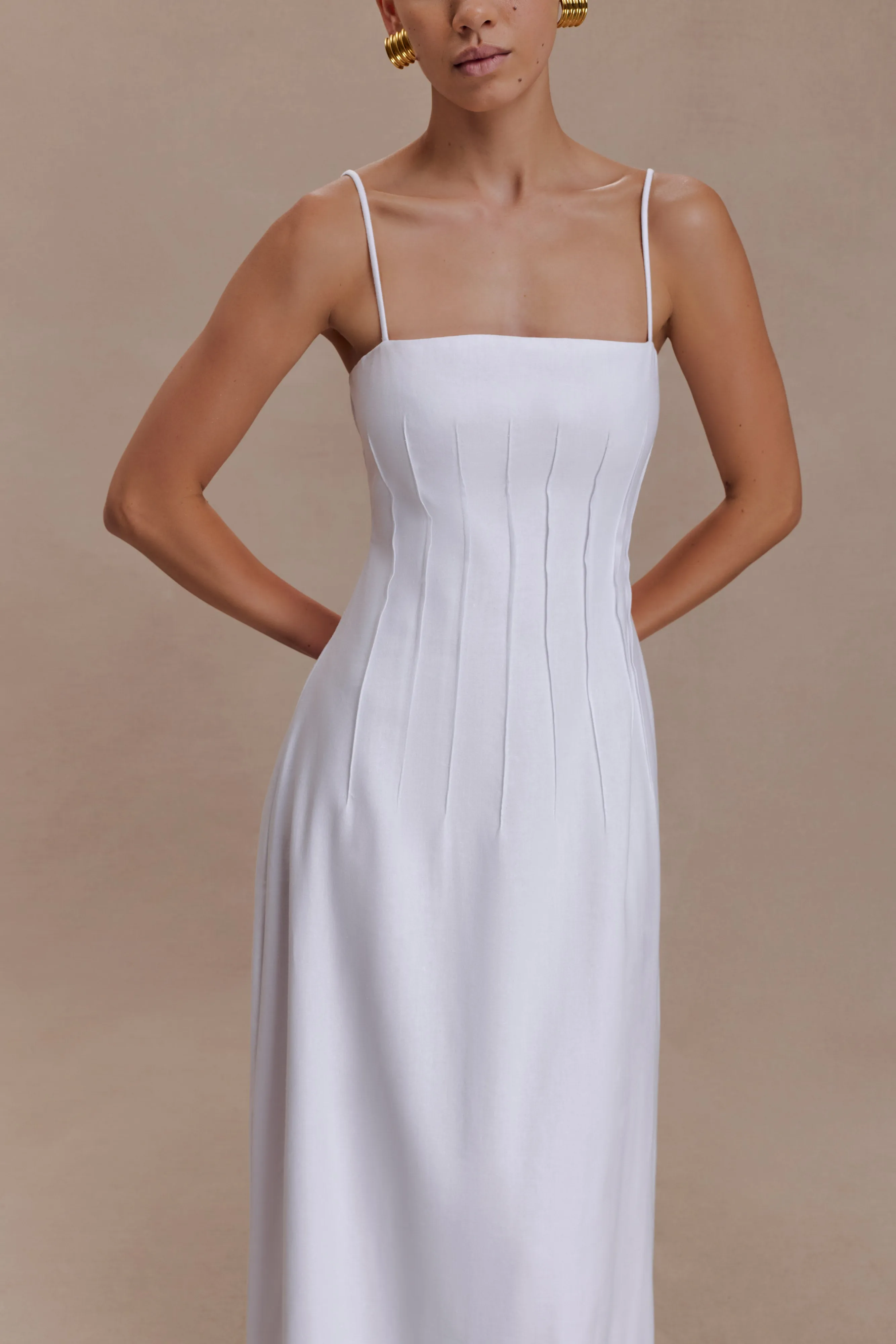 Sofie Pintuck Linen Maxi Dress - White sold by Meshki product image thumbnail 3
