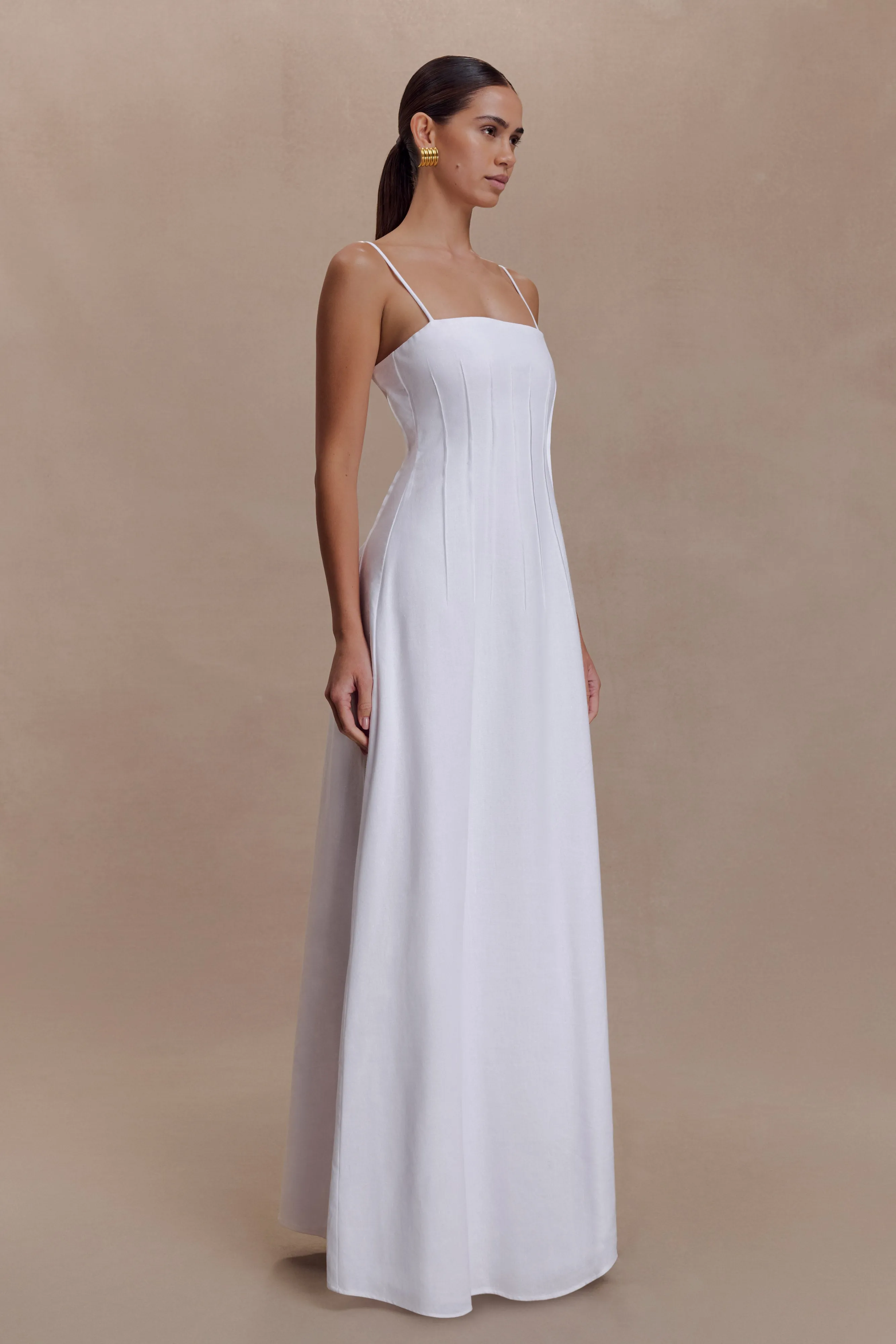 Sofie Pintuck Linen Maxi Dress - White sold by Meshki product image thumbnail 4