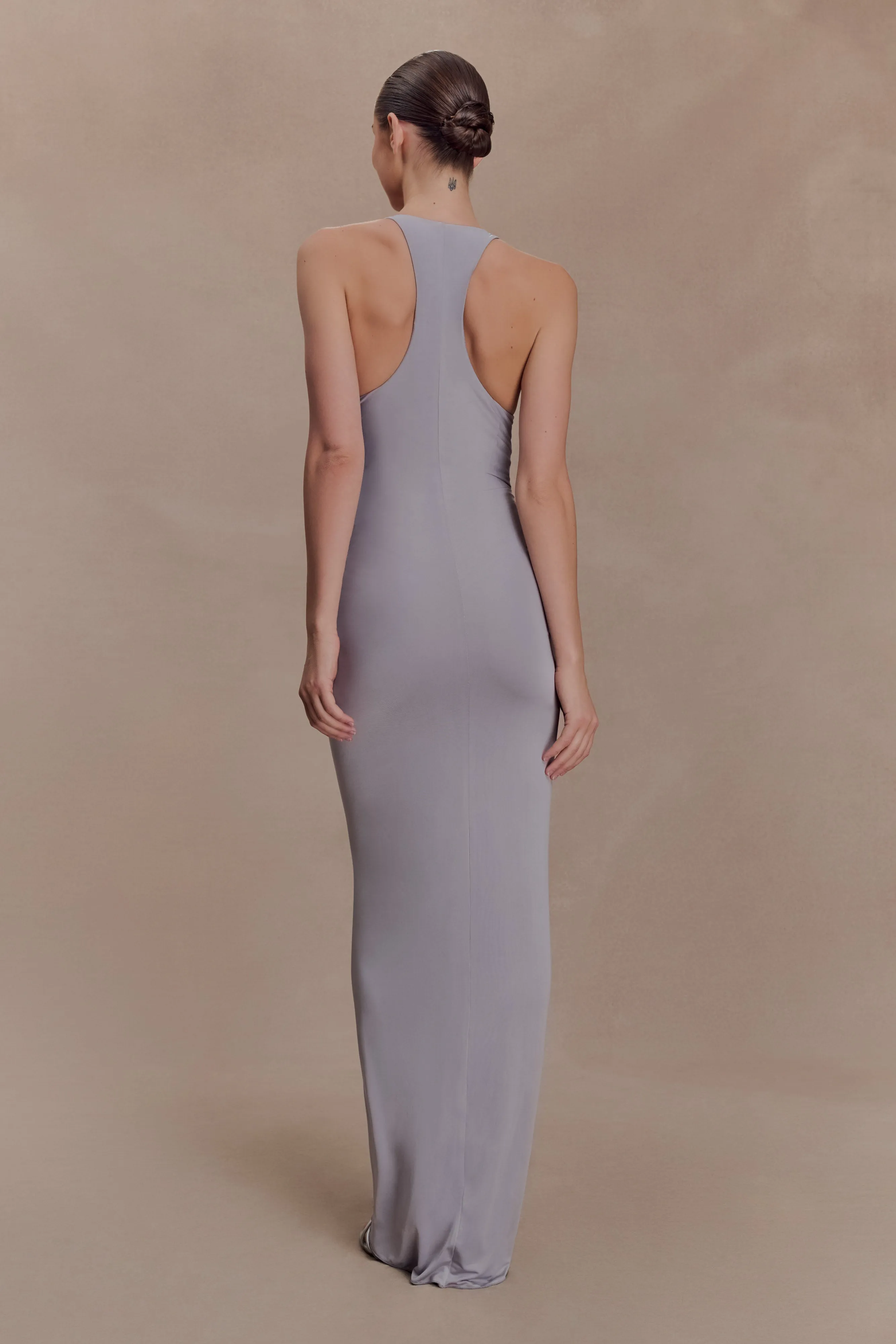 Alessandra Slinky Ruffle Maxi Dress - Grey sold by Meshki product image thumbnail 4