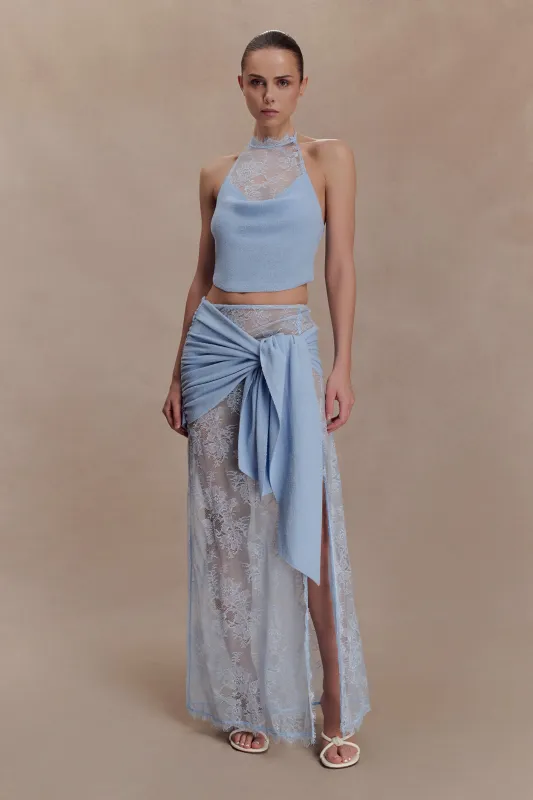 Lucy Lace And Knit Skirt - Cornflower Blue sold by Meshki