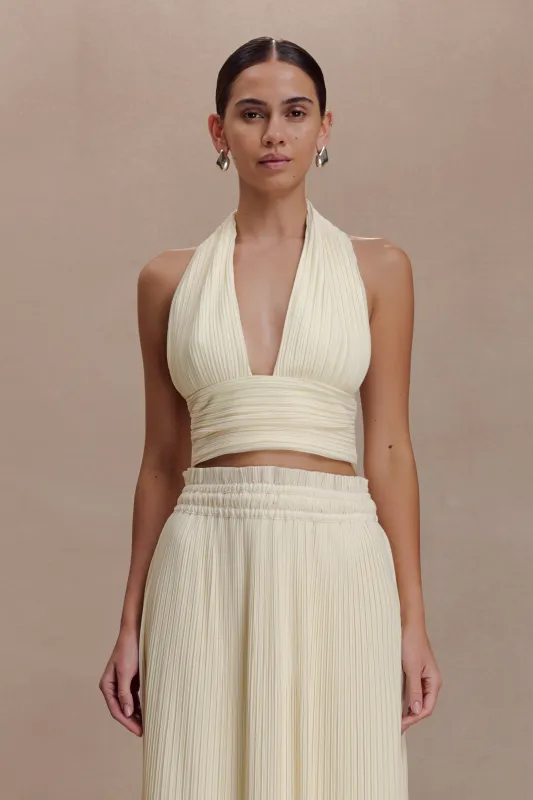 Amaris Sleeveless Plisse Halter Top - Lemon sold by Meshki