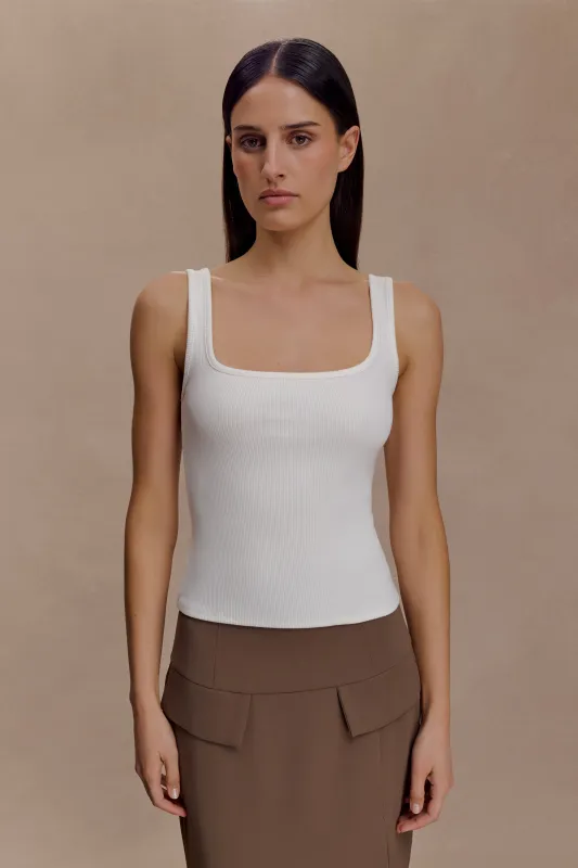 Aisling Ribbed Square Neck Sleeveless Top - Ivory made by Meshki