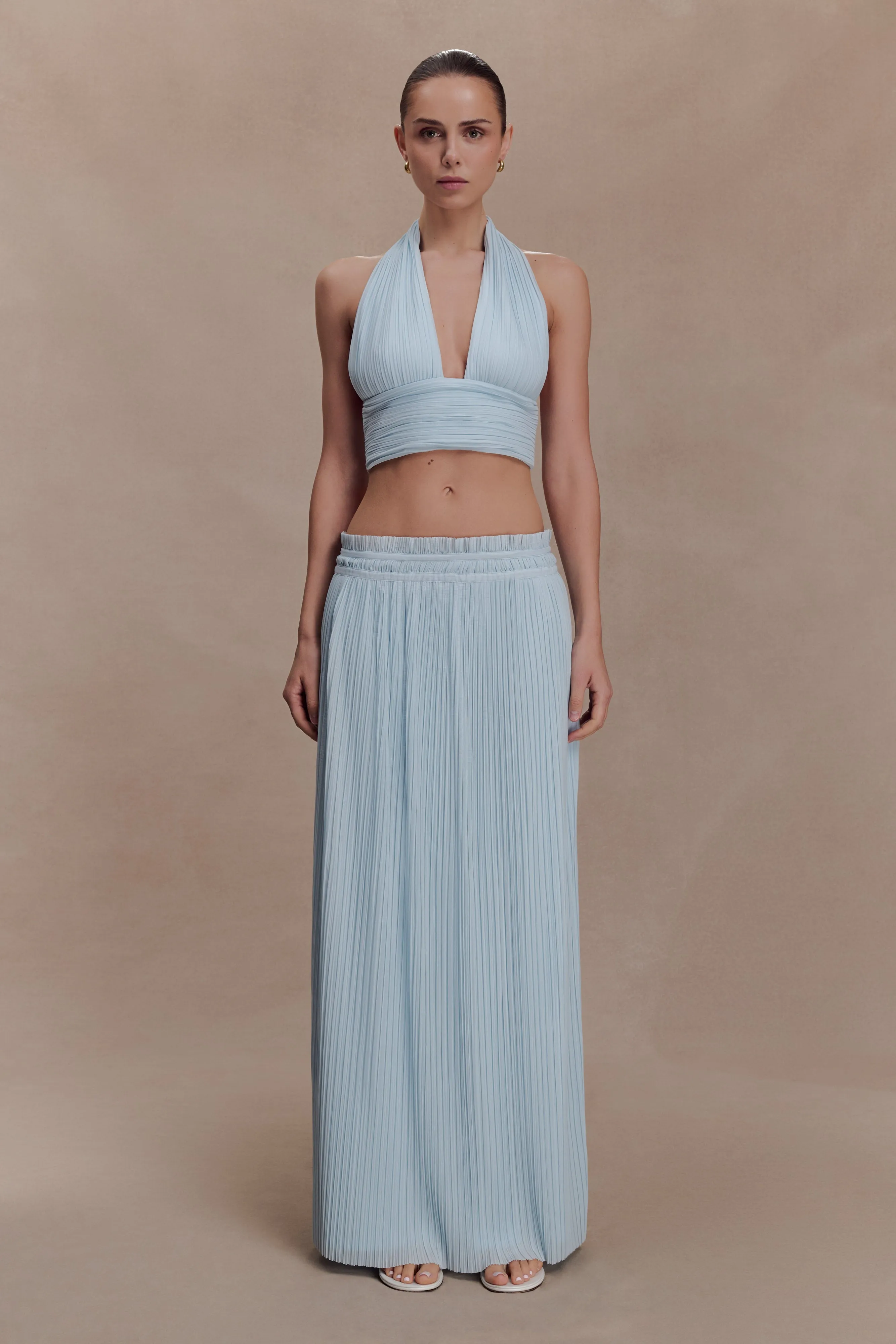 Amaris Gathered Plisse Maxi Skirt - Pale Blue sold by Meshki