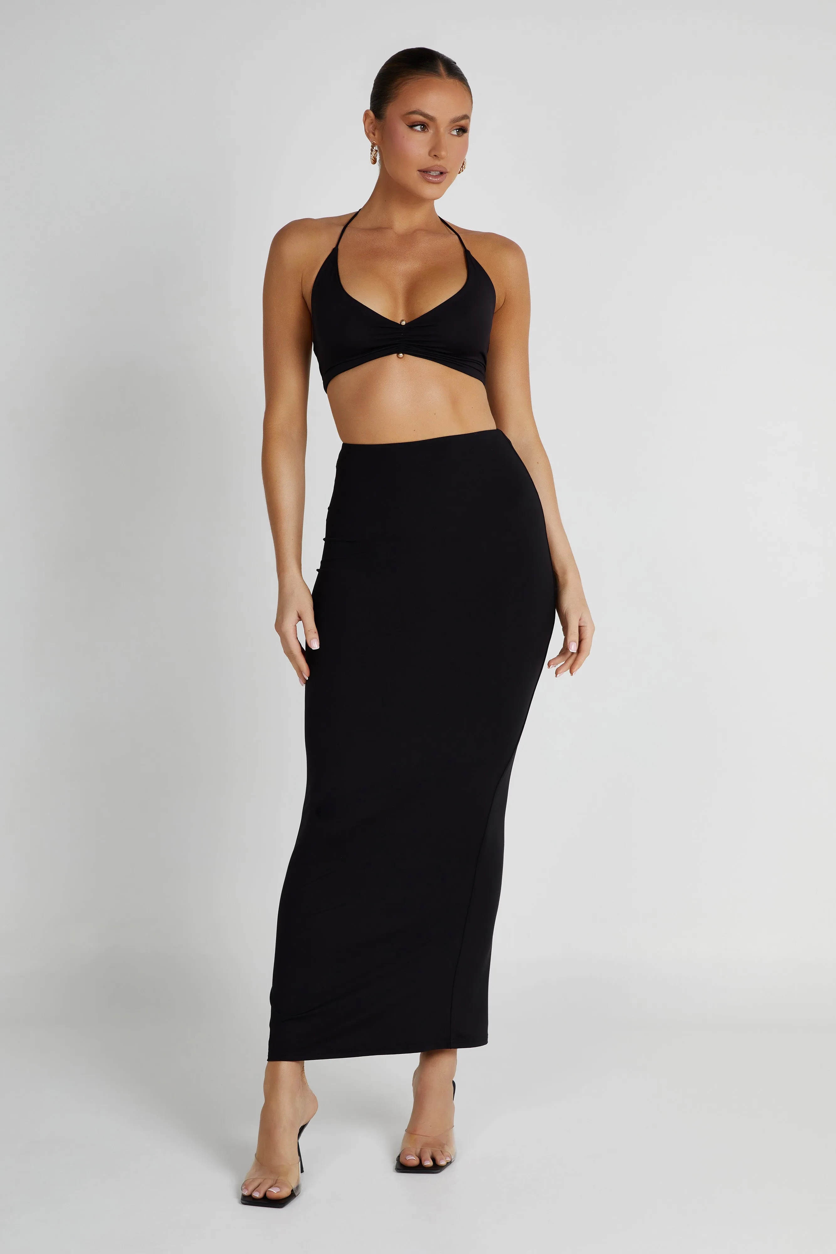 Olympia Recycled Nylon Fishtail Maxi Skirt - Black sold by Meshki product image thumbnail 3