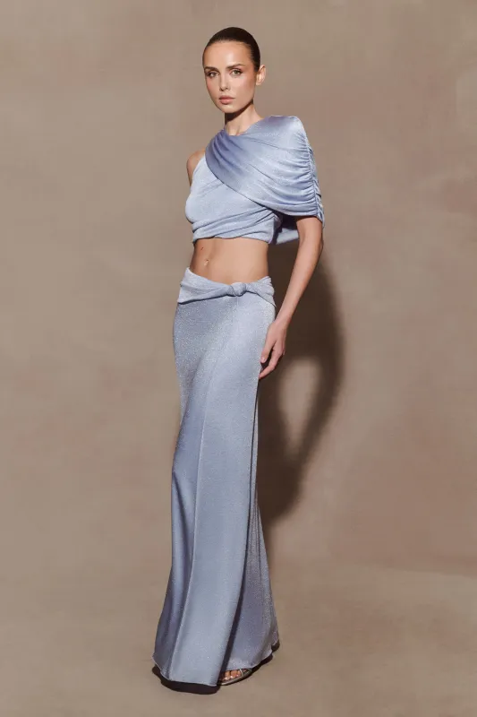 Adrienne Lurex Knot Maxi Skirt - Pastel Blue sold by Meshki
