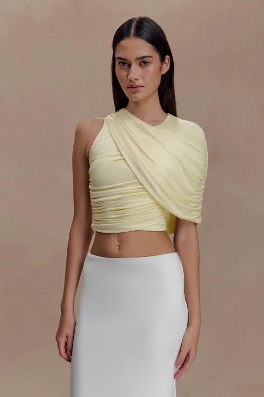 Adrienne One Shoulder Slinky Top - Lemon sold by Meshki