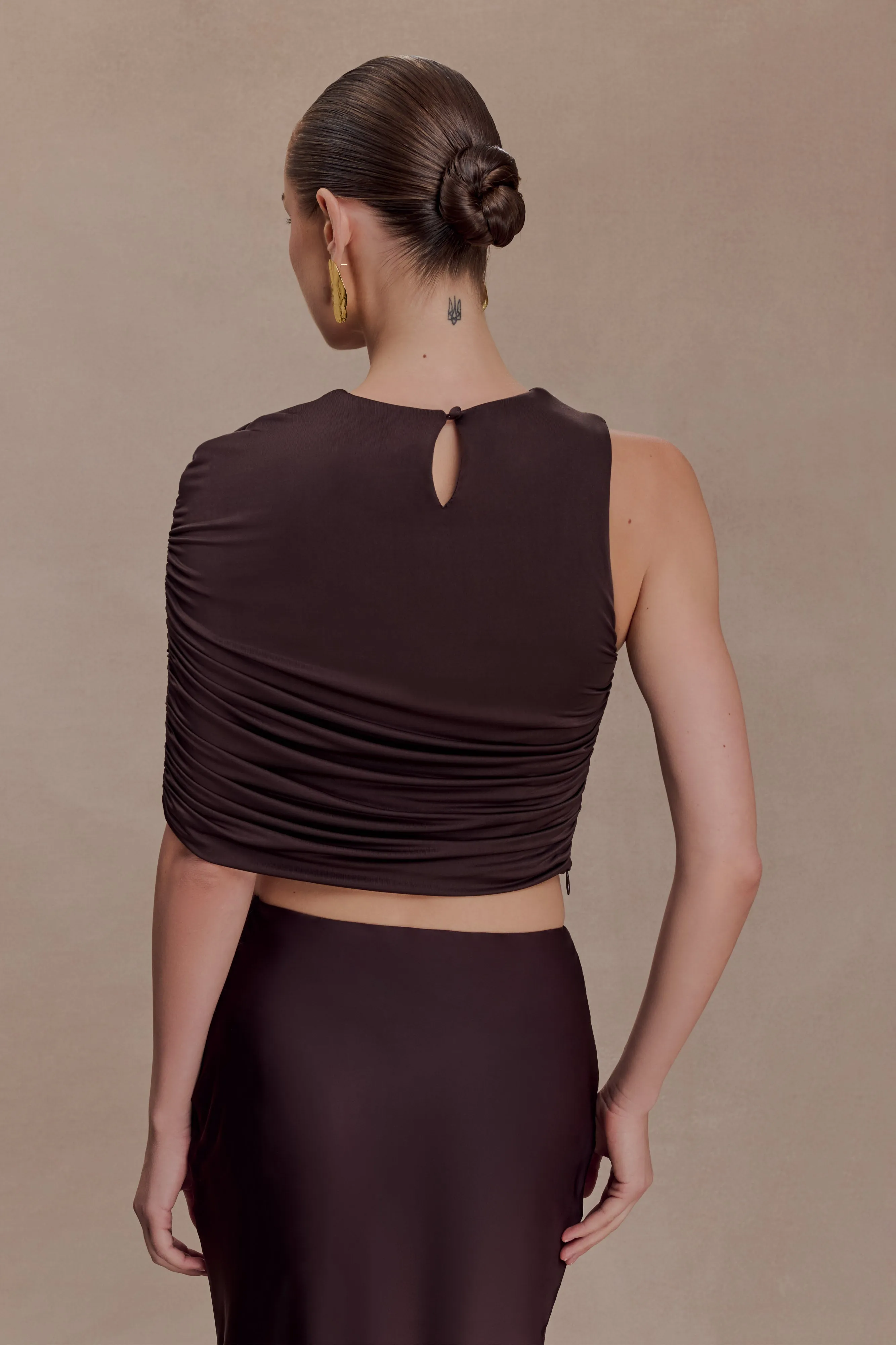 Adrienne One Shoulder Slinky Top - Chocolate sold by Meshki product image thumbnail 2
