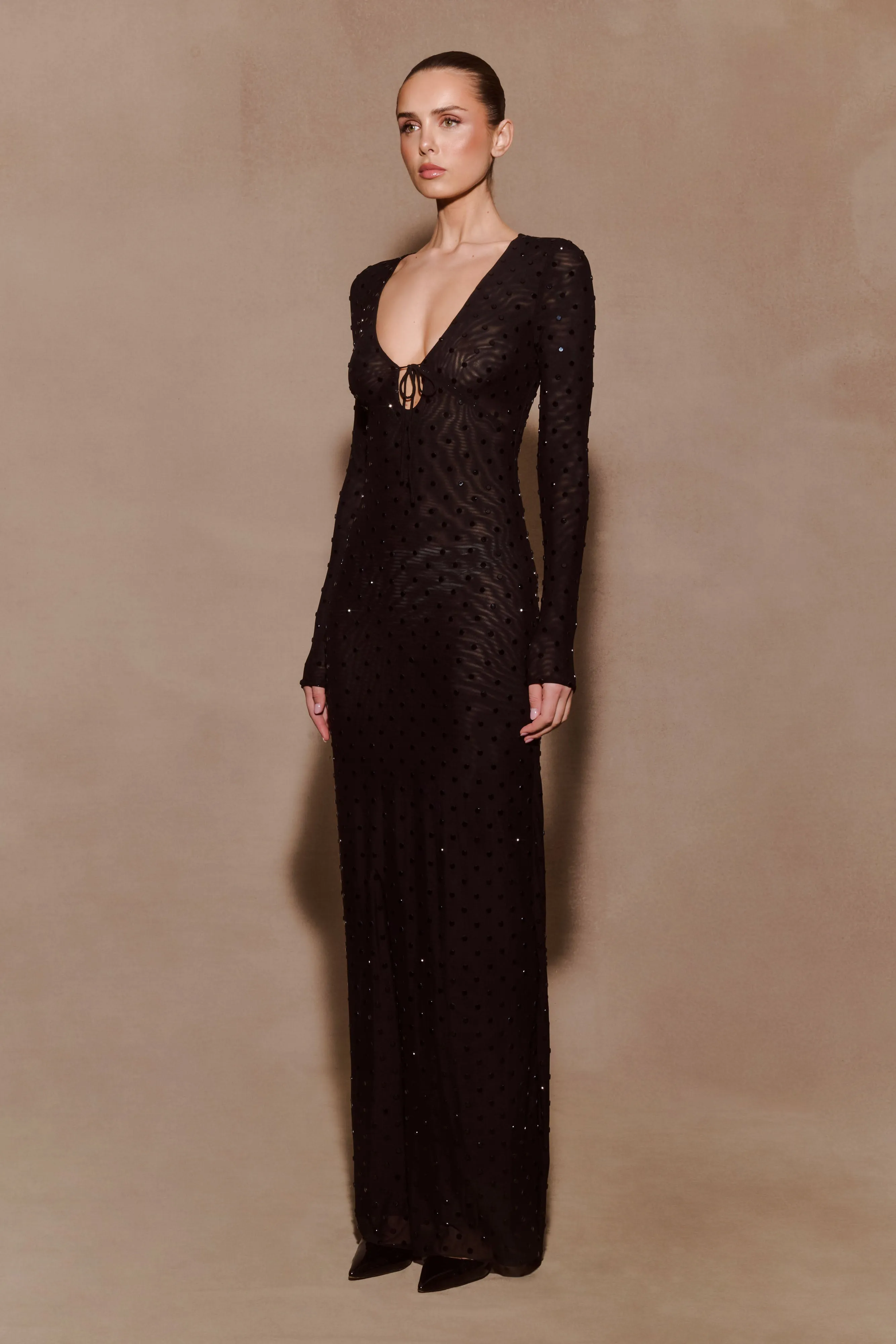 Acadia Diamante Long Sleeve Maxi Dress - Black sold by Meshki product image thumbnail 4