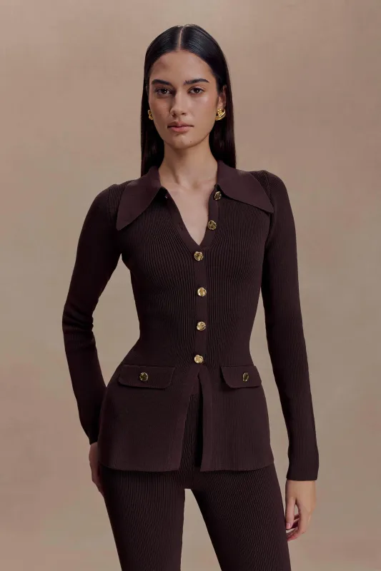 Suzie Ribbed Long Sleeve Longline Top - Chocolate sold by Meshki