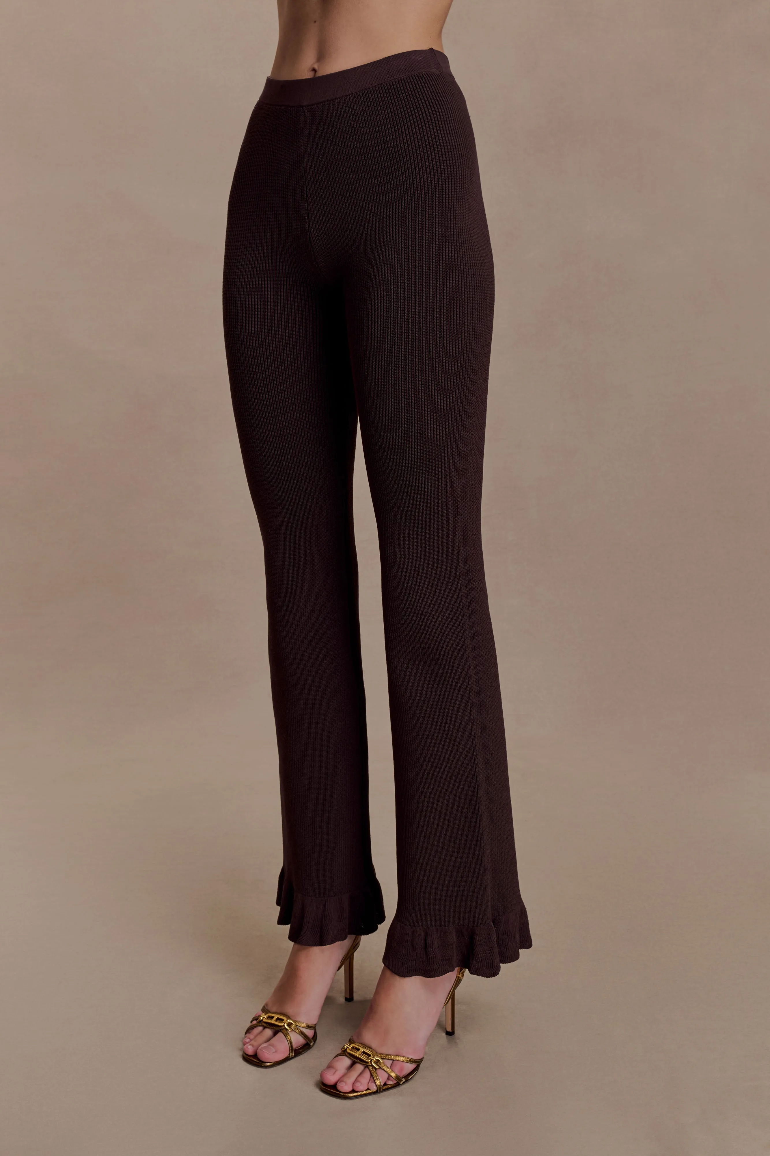 Suzie Ribbed Flared Pants - Chocolate sold by Meshki product image thumbnail 4