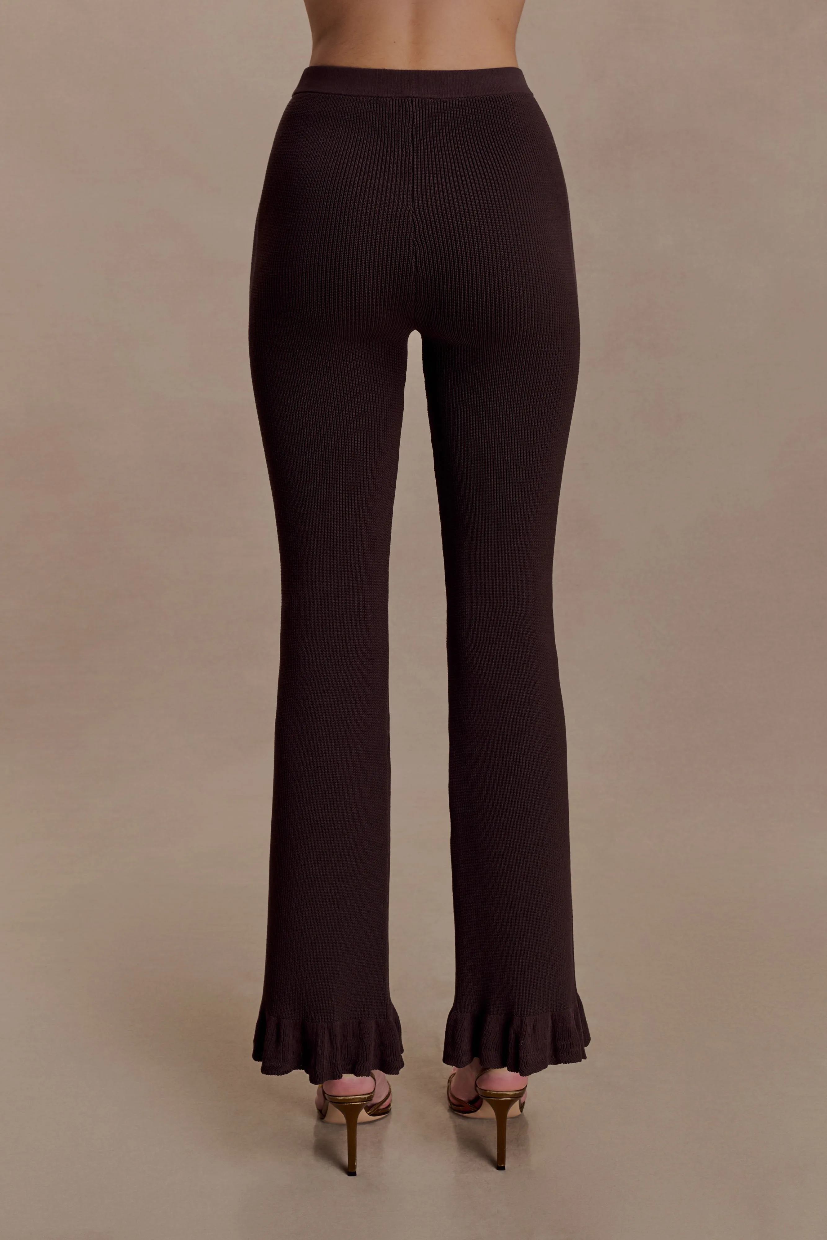 Suzie Ribbed Flared Pants - Chocolate sold by Meshki product image thumbnail 5