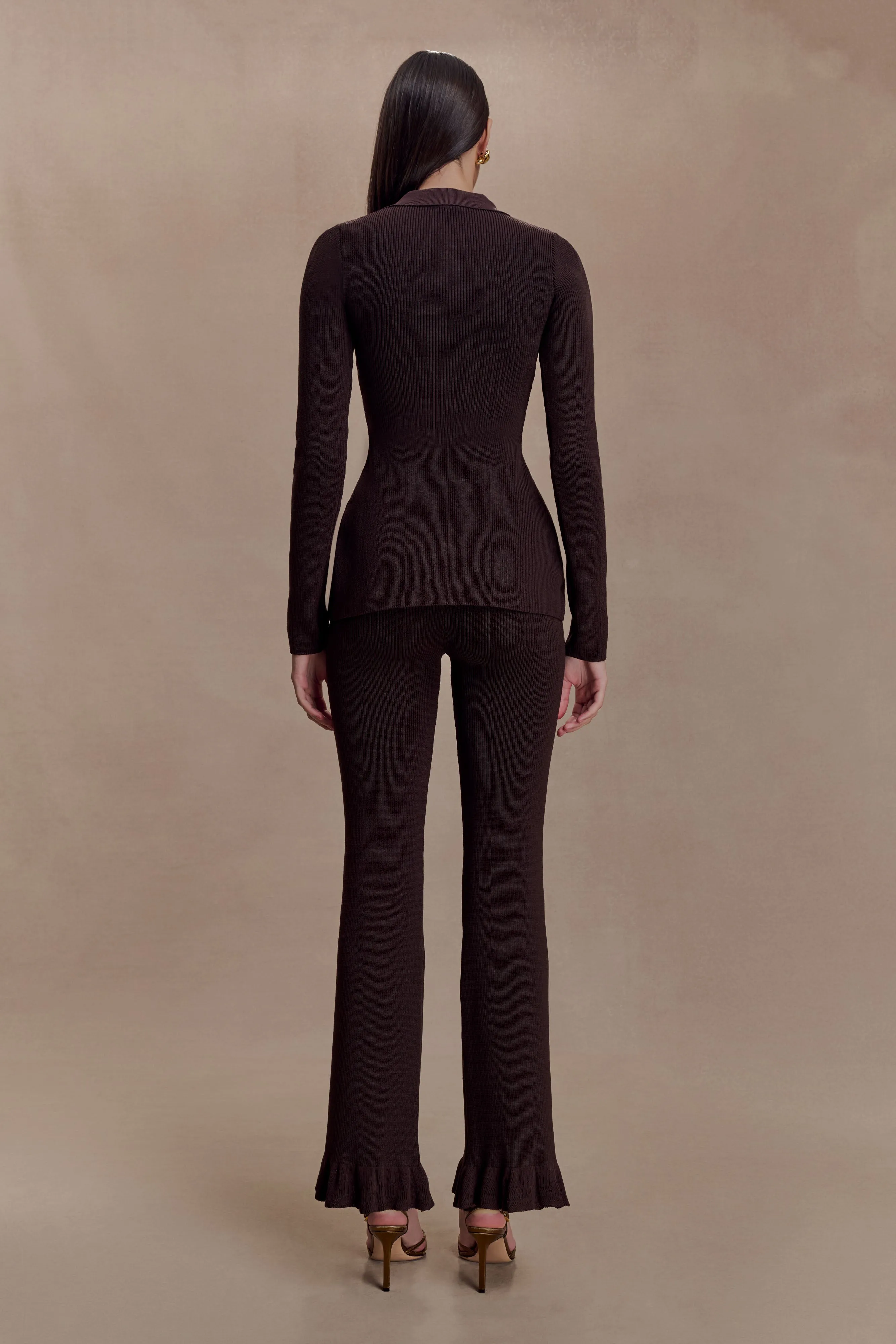 Suzie Ribbed Flared Pants - Chocolate sold by Meshki product image thumbnail 2