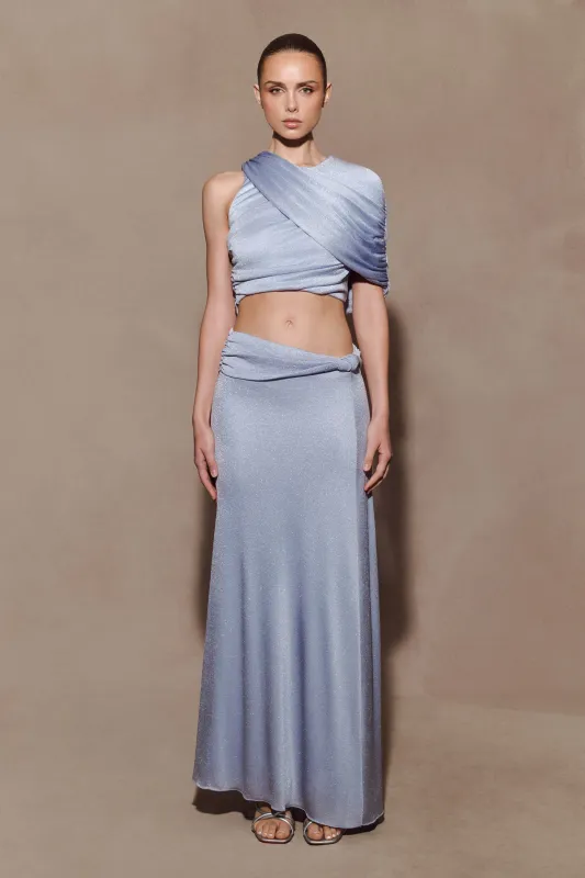 Adrienne One Shoulder Lurex Top - Pastel Blue sold by Meshki