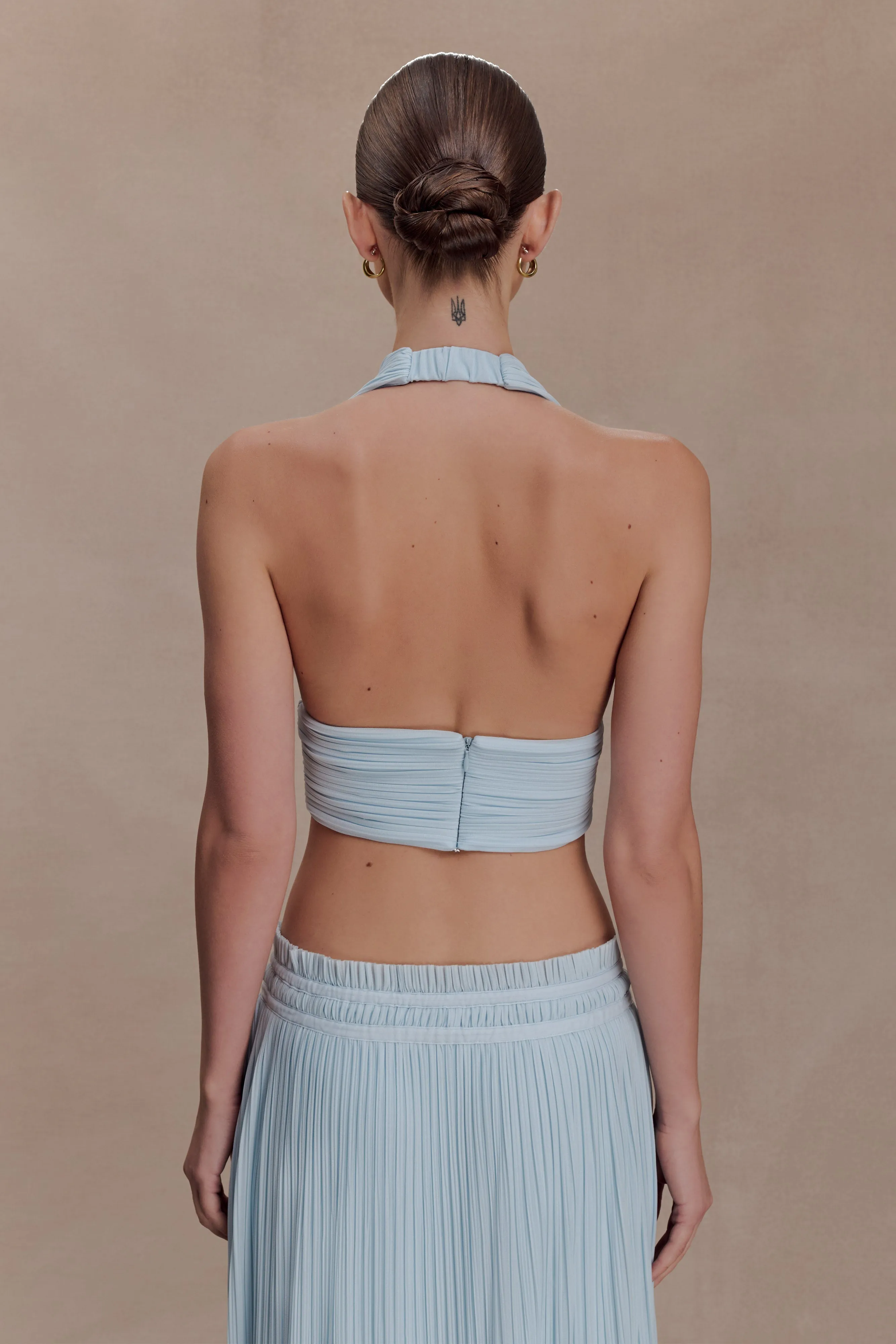 Amaris Sleeveless Plisse Halter Top - Pale Blue sold by Meshki product image thumbnail 2