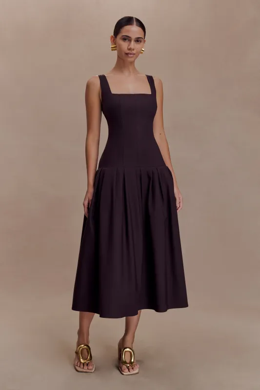 Natascha Drop Waist Cotton Midi Dress - Chocolate made by Meshki