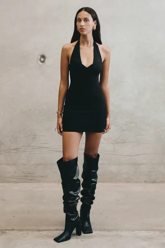 Cressida Crepe Halter Mini Dress - Black sold by Meshki