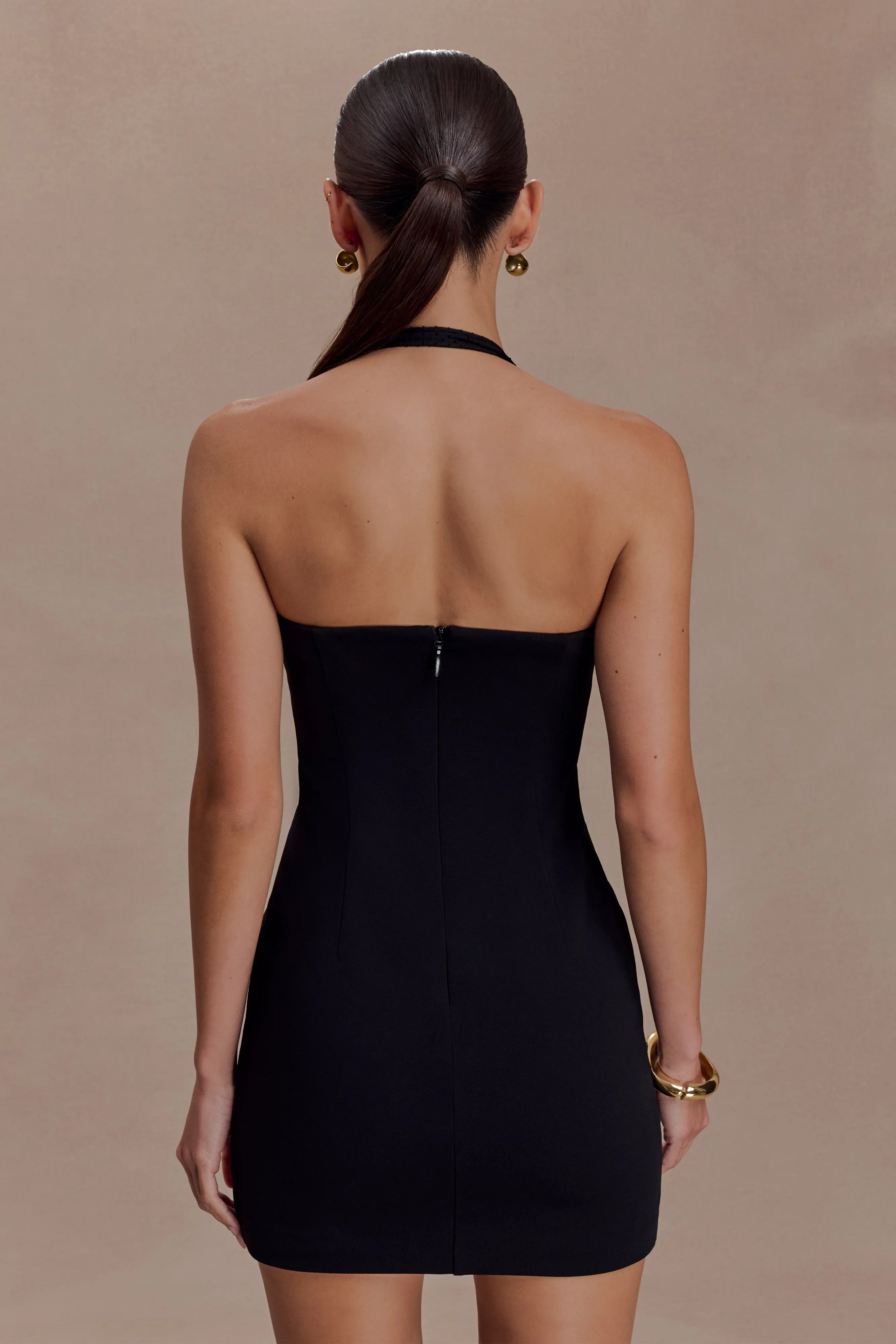 Cressida Crepe Halter Mini Dress - Black sold by Meshki product image thumbnail 4