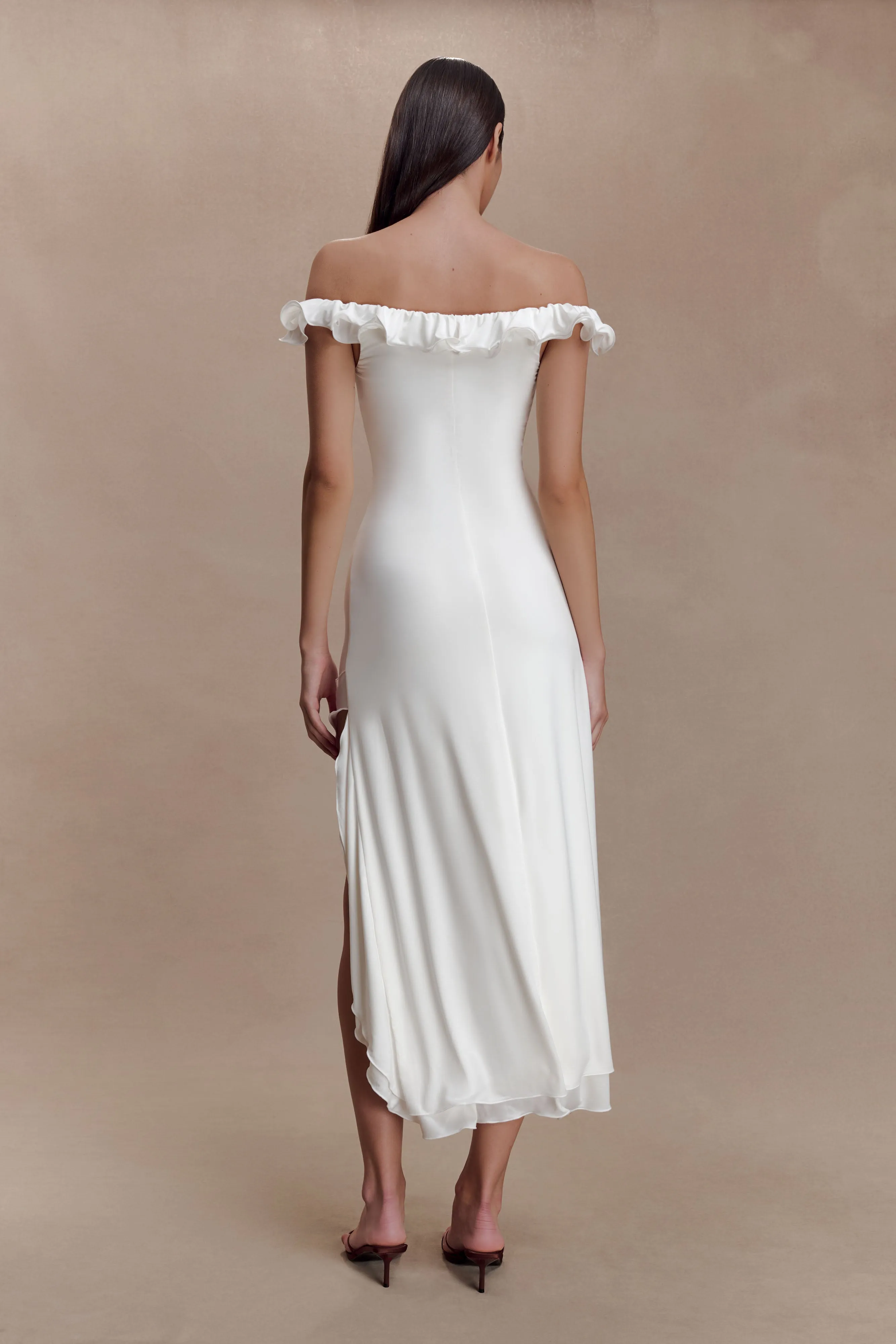 Allegra Off Shoulder Ruffle Midi Dress - Ivory sold by Meshki product image thumbnail 2
