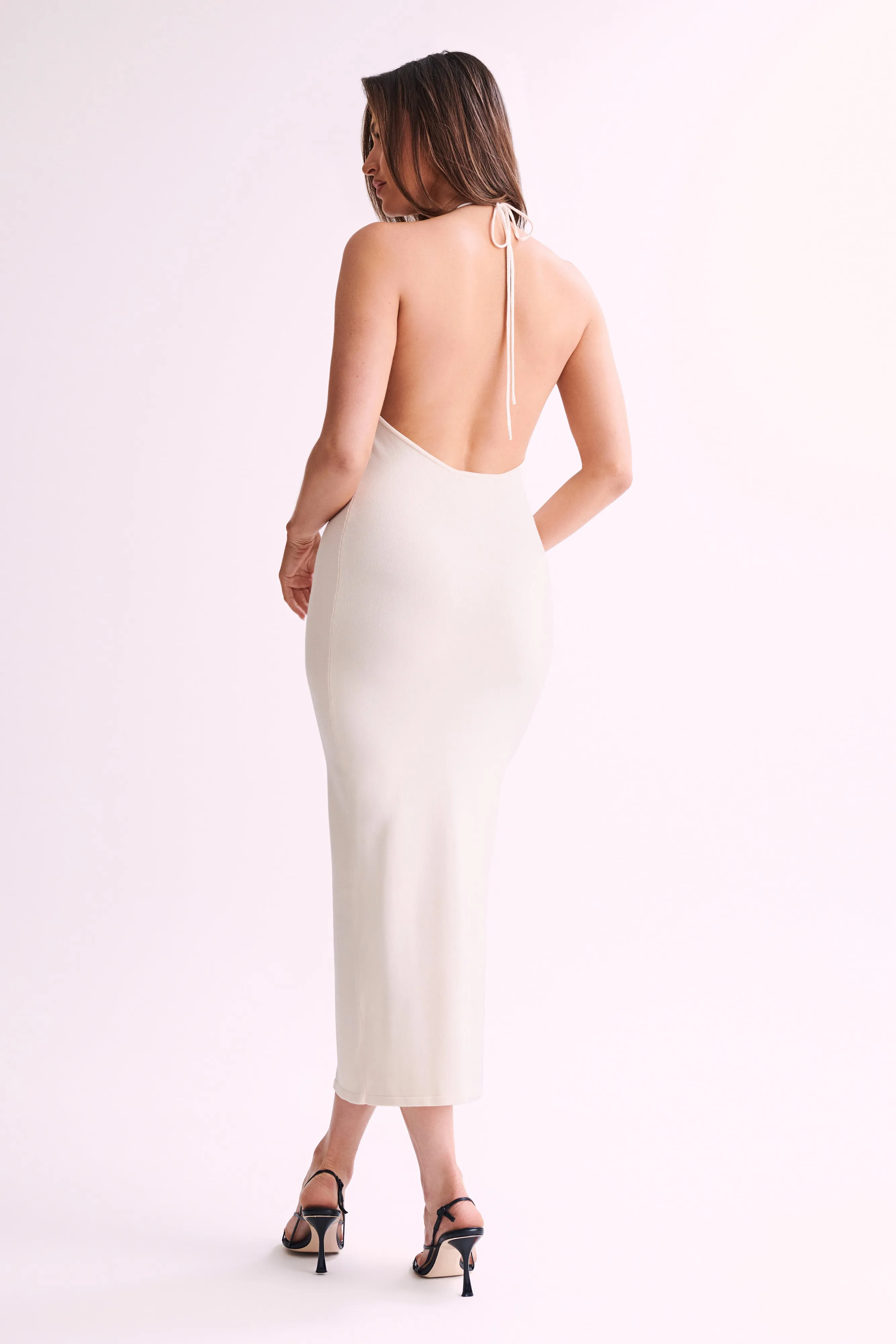 Dana Stripe Knit Halter Midi Dress - Ivory sold by Meshki product image thumbnail 5