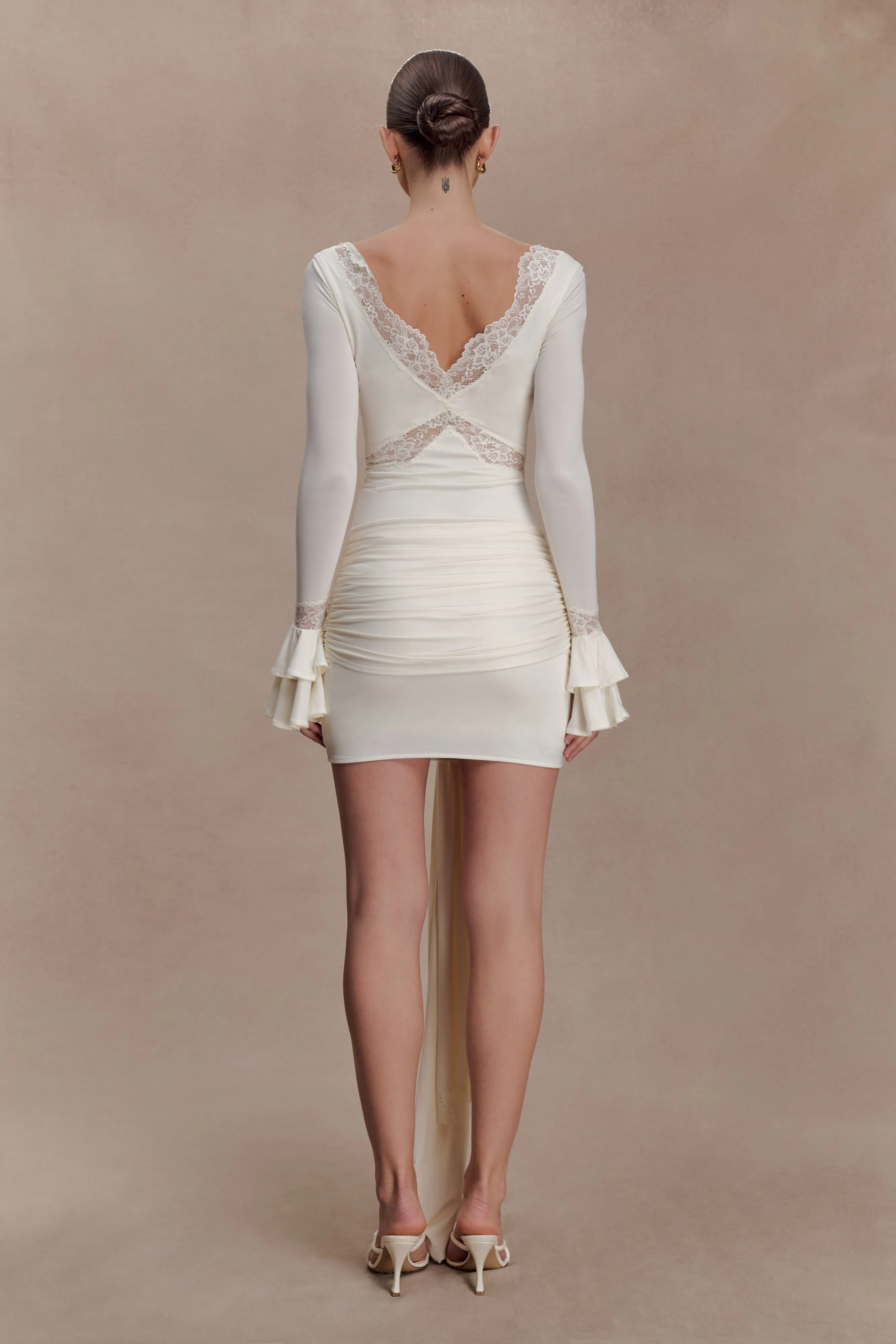 Electra Slinky Lace Mini Dress - Ivory sold by Meshki product image thumbnail 2