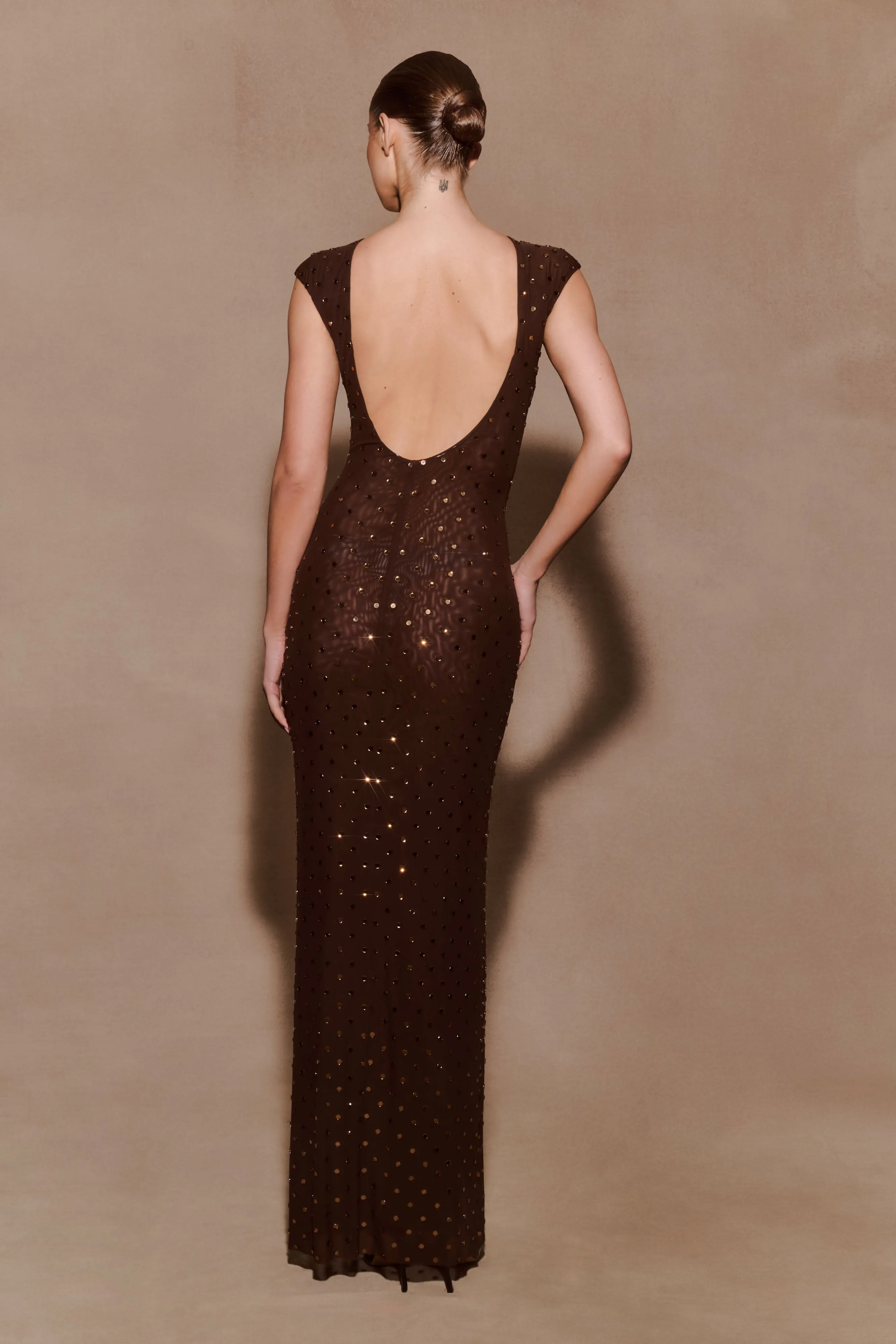 Samara Sleeveless Diamante Maxi Dress - Chocolate sold by Meshki product image thumbnail 2
